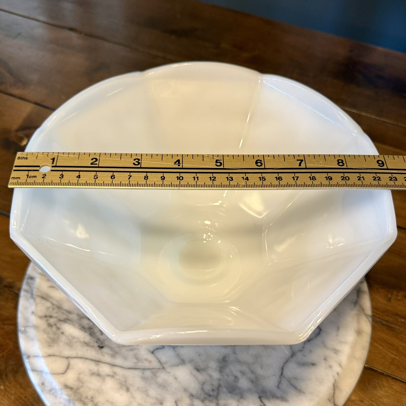VTG 50s MCM White Milk Glass Pedestal Fruit Punch Bowl Grape Vine Leaf Pattern