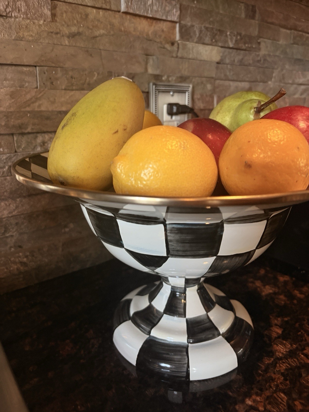 Mackenzie Childs Courtly Check Compote Bowl – Pristine Condition No Box
