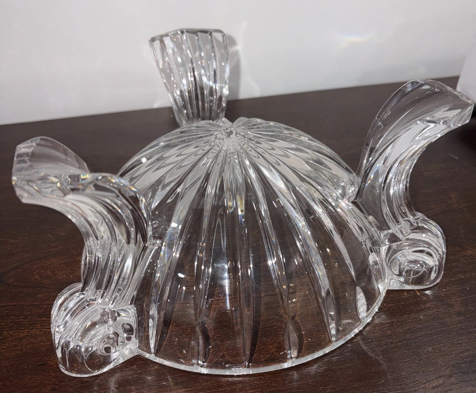 Bohemia Crystal Czech Republic Footed Centerpiece Bowl 3-Handle Lead Crystal- 8”