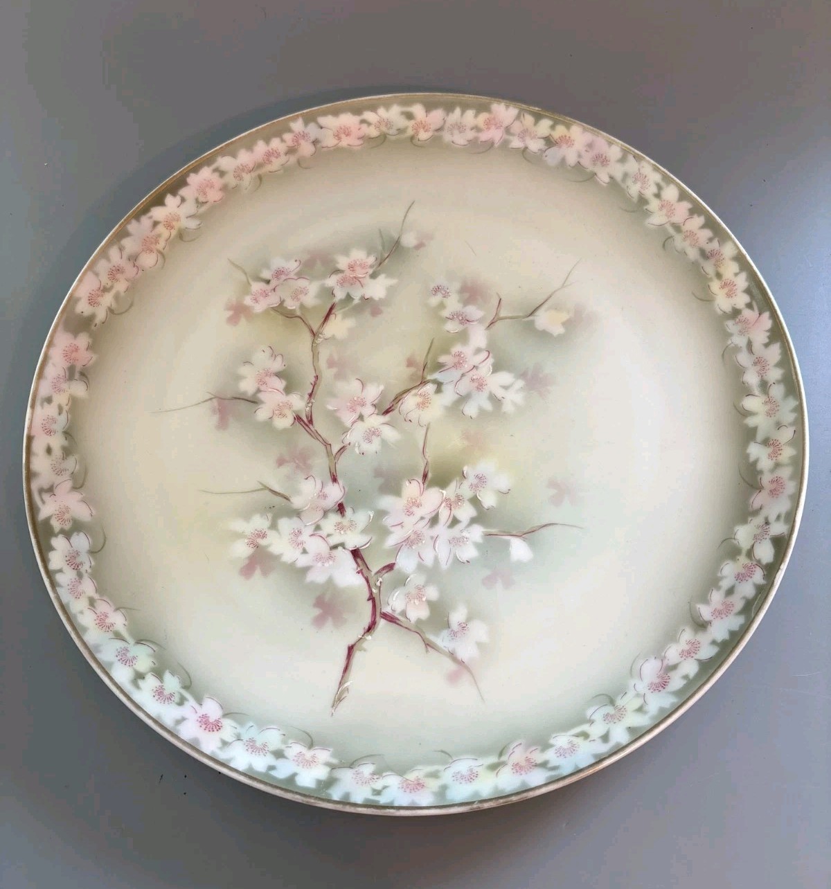 Weimar Germany Hand Painted Floral Porcelain 12″ Charger Cabinet Plate Gold Trim