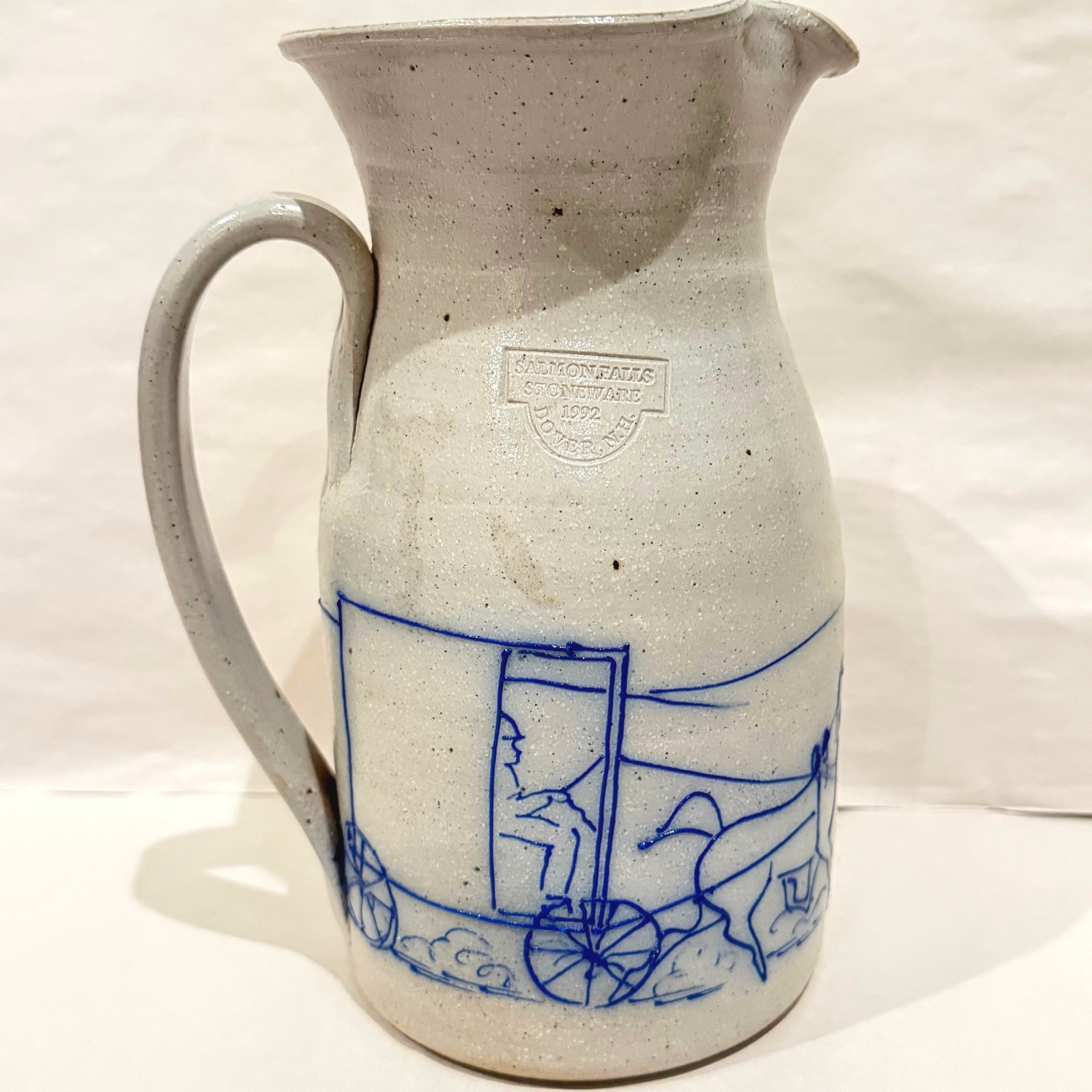 RARE Salmon Falls Stoneware Pitcher Horse Buggy 1992 Signed Crayton-Ackley