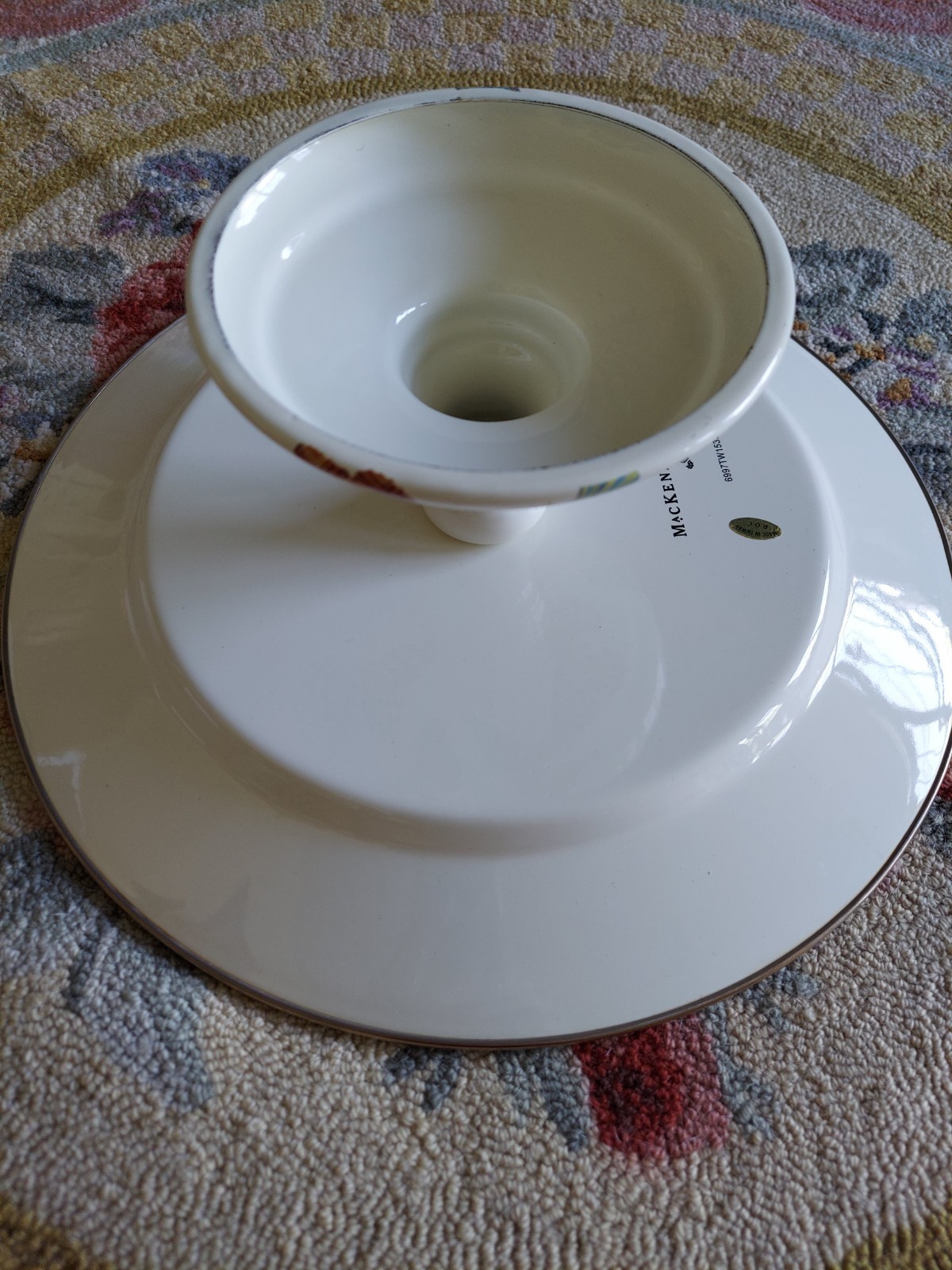 Mackenzie-Childs Butterfly Garden Pedestal Platter With Courtly Check