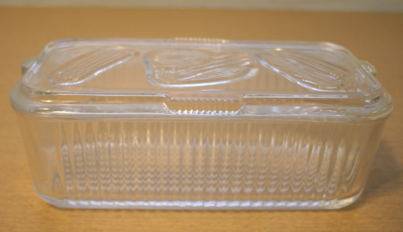 Vintage Federal Glass Refrigerator Dish with Vegetable Lid Clear Rectangular