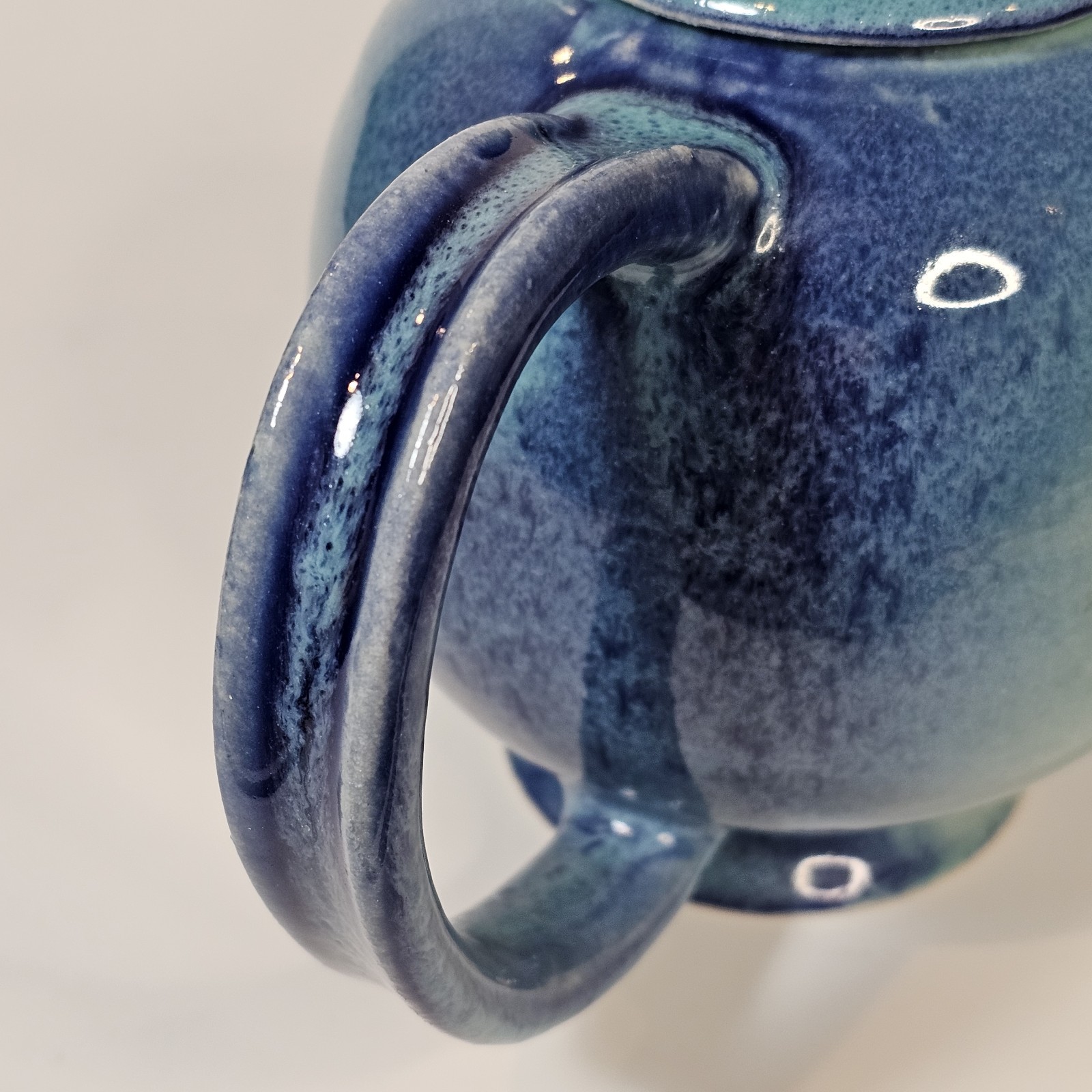 Signed Studio Art Pottery Handmade Teapot Ombre Blue Green Glaze Ceramic