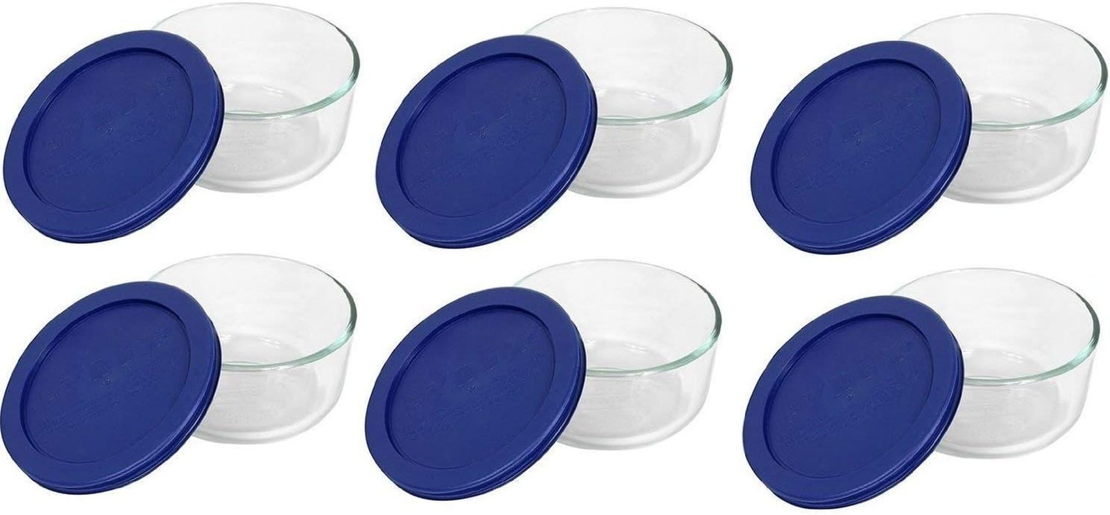 7200 2-Cup Glass Bowl & 7200-PC Dark Blue Lid (6-Pack) – Made in USA