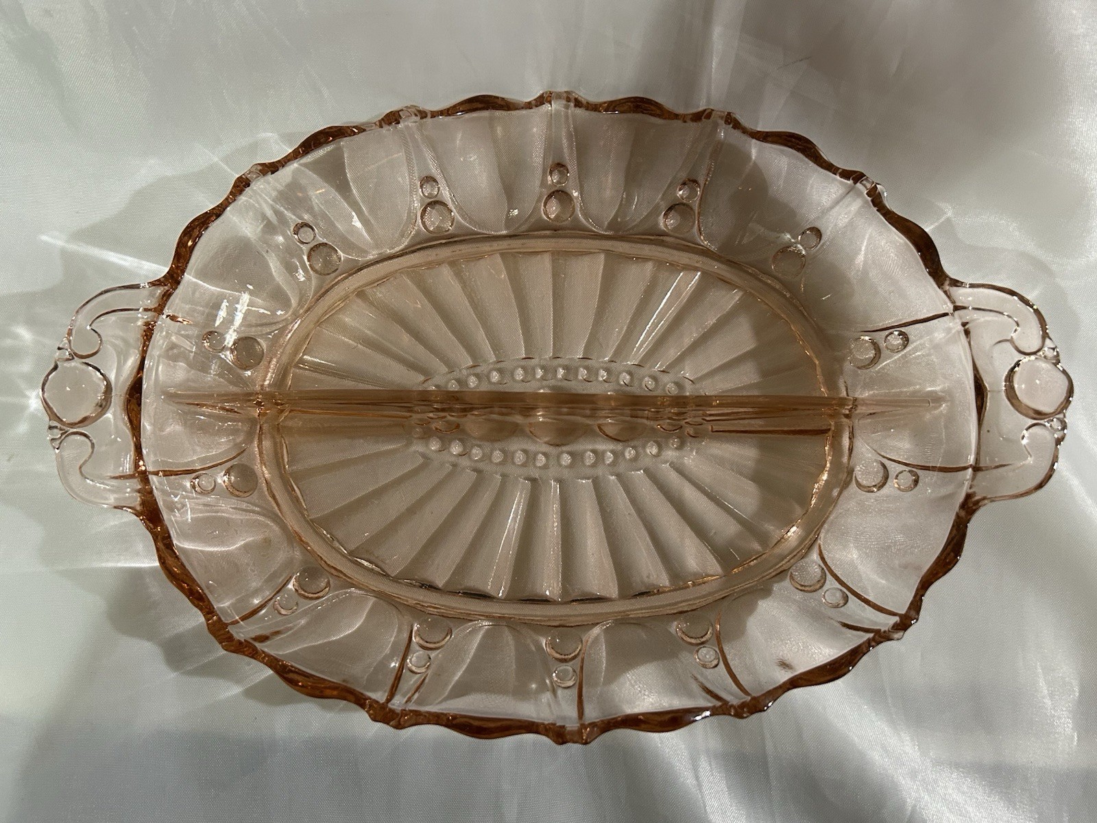Vtg Pink Depression Glass Oyster and Pearl Divided Relish Tray Anchor Hocking