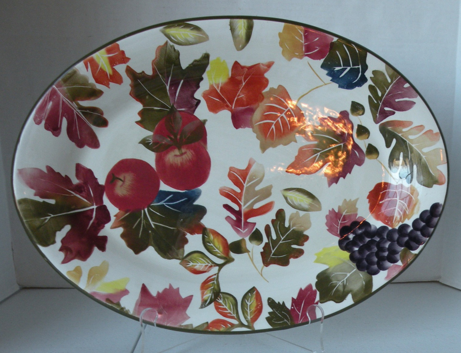 WCL Pottery Fruit and Leaves Serving Platter 17 inches x 12.5 inches Oval