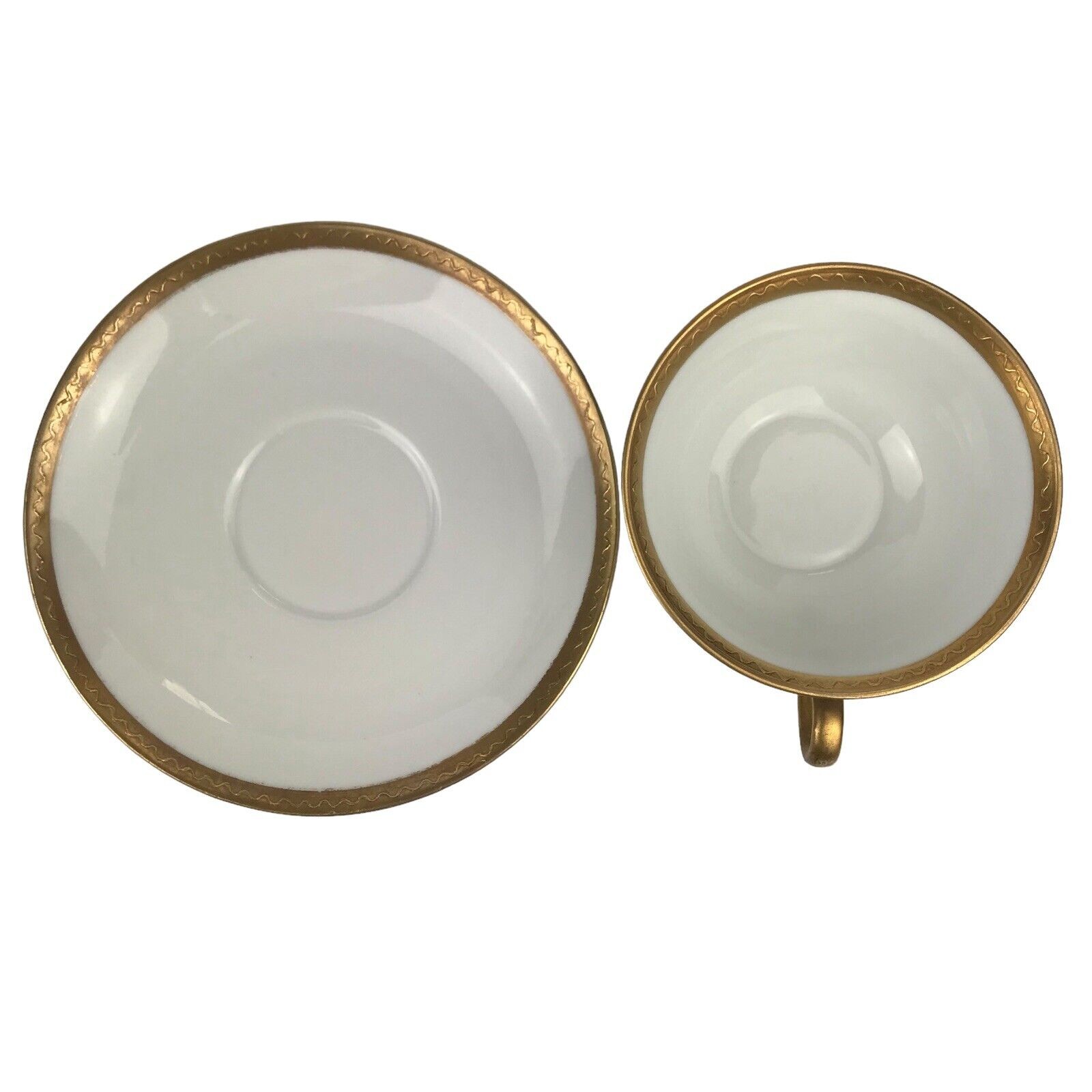 O&EG Royal Austria Teacup & Saucer Set 8 Cups 7 Saucers White Gold Trim Vintage