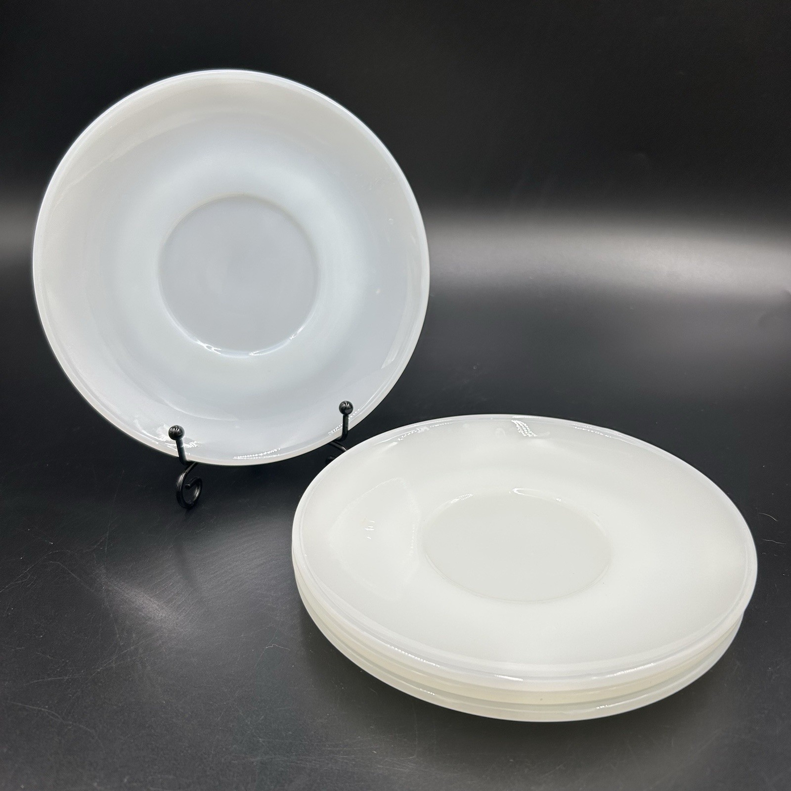 Vintage Fire King Milk Glass Saucers Set of 4 Anchor Hocking 6” USA Tea White