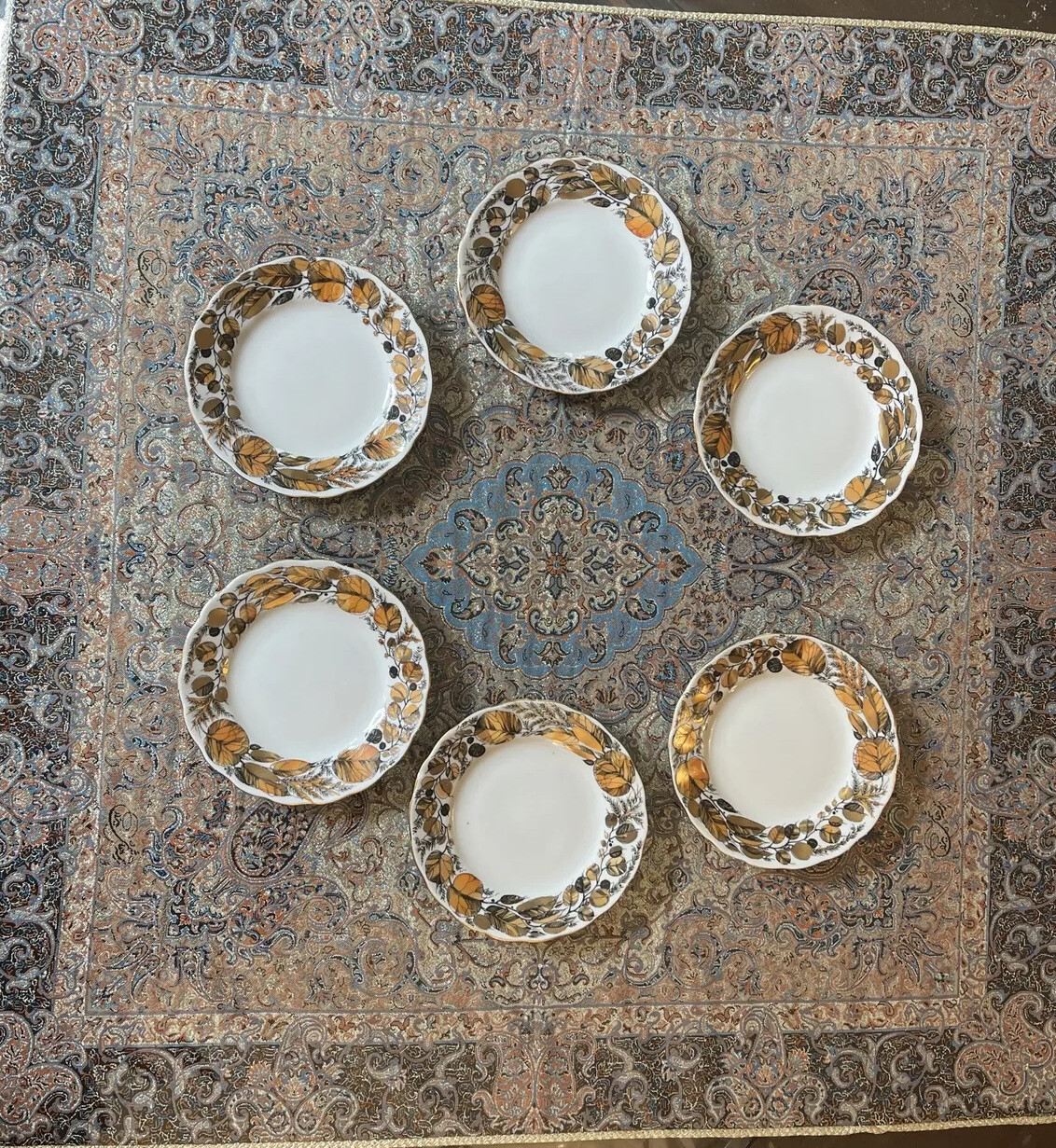 8x Imperial Russian Porcelain Lomonosov Desert Plate Set MY GARDEN 22 Gold