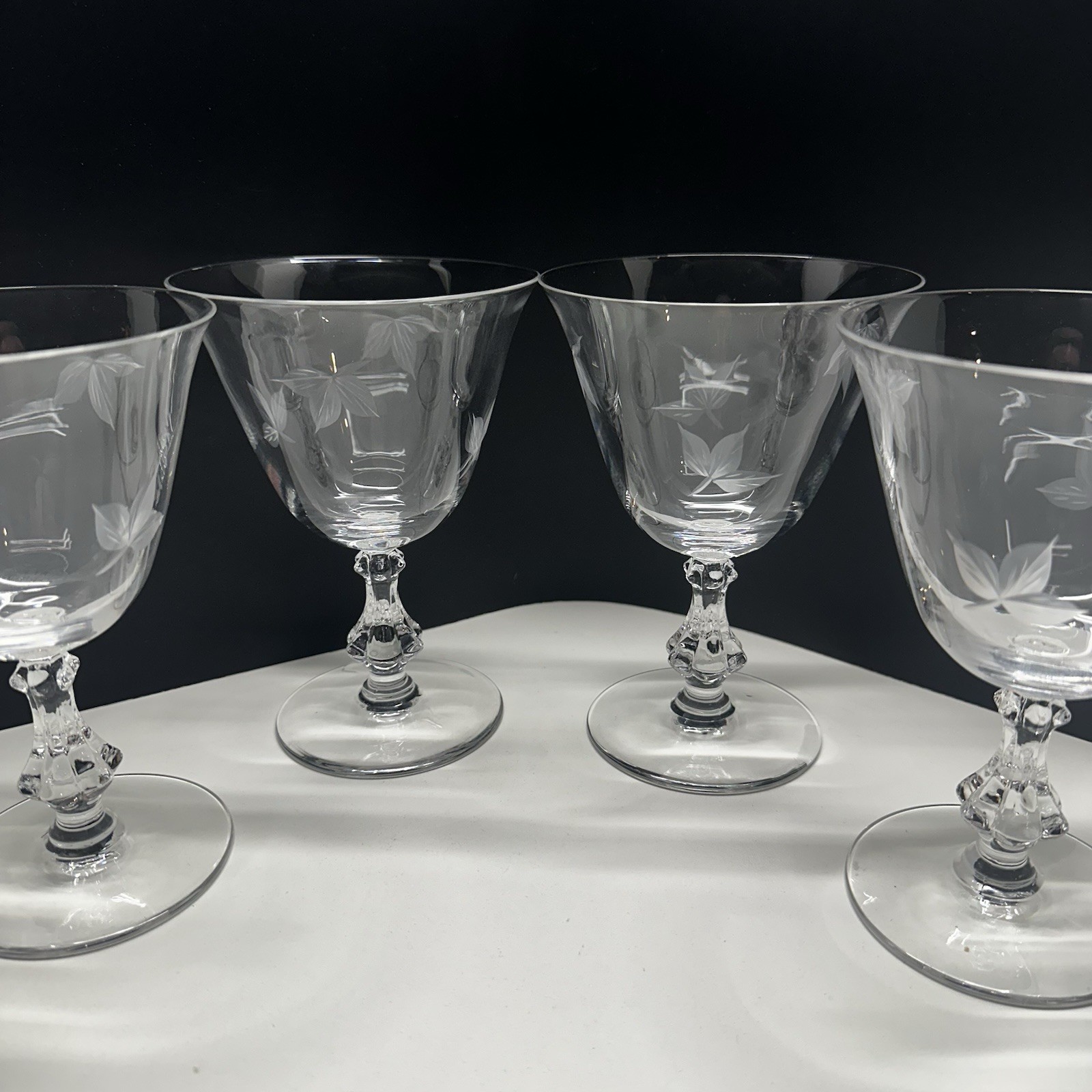 Bryce Autumn Water Goblets 5 7/8″ Set Of 4 Blown Glass Made In USA Etched
