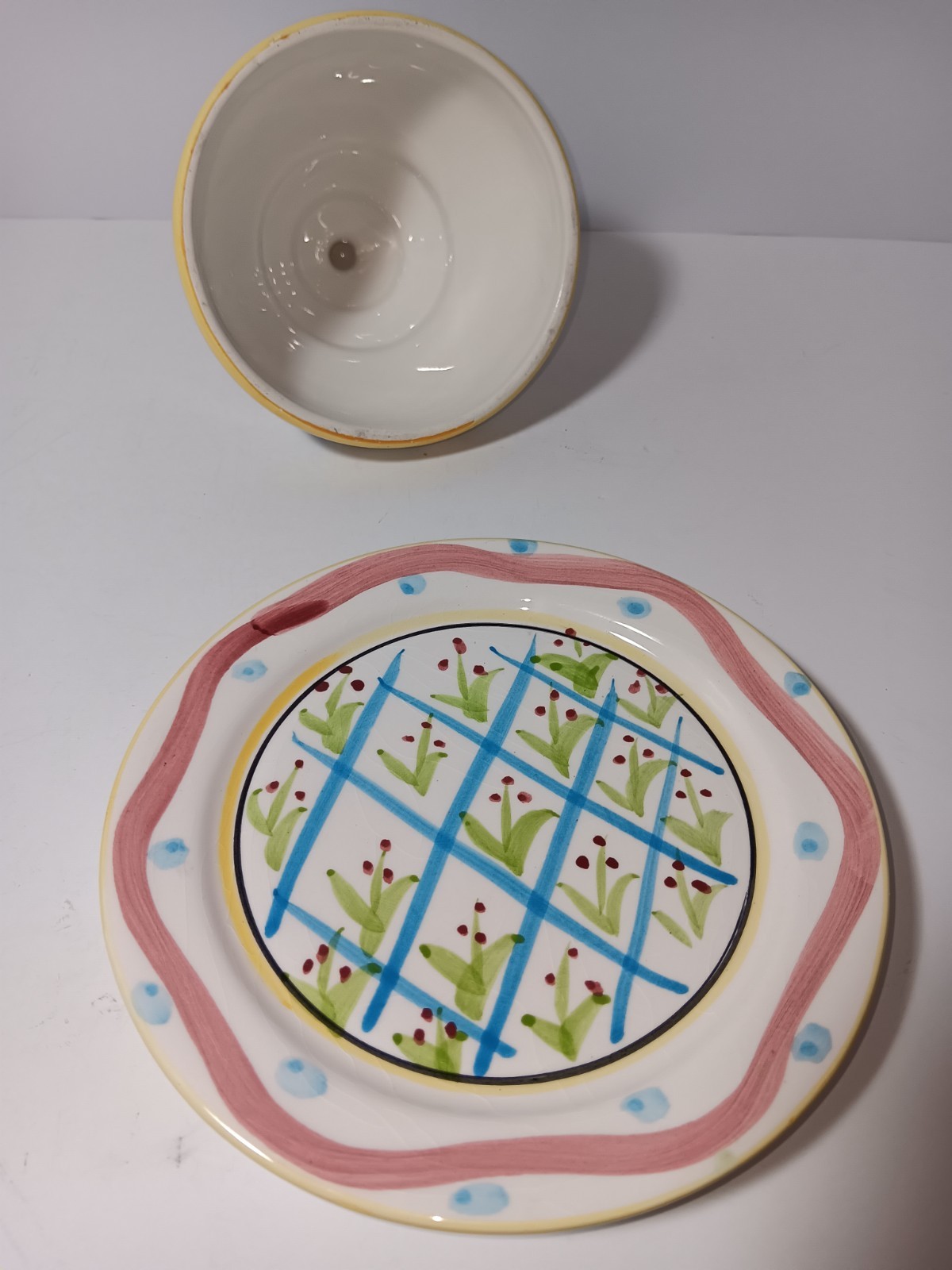 BEAUTIFUL Vintage Colorful Majolica Ceramic Cheese Dome – MacKenzie Childs Style