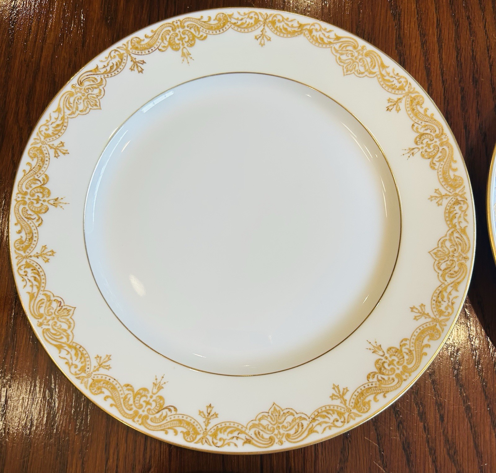4-VTG Limoges France T&V Tressemanes & Vogt gold leaf/vine border Salad Plates B