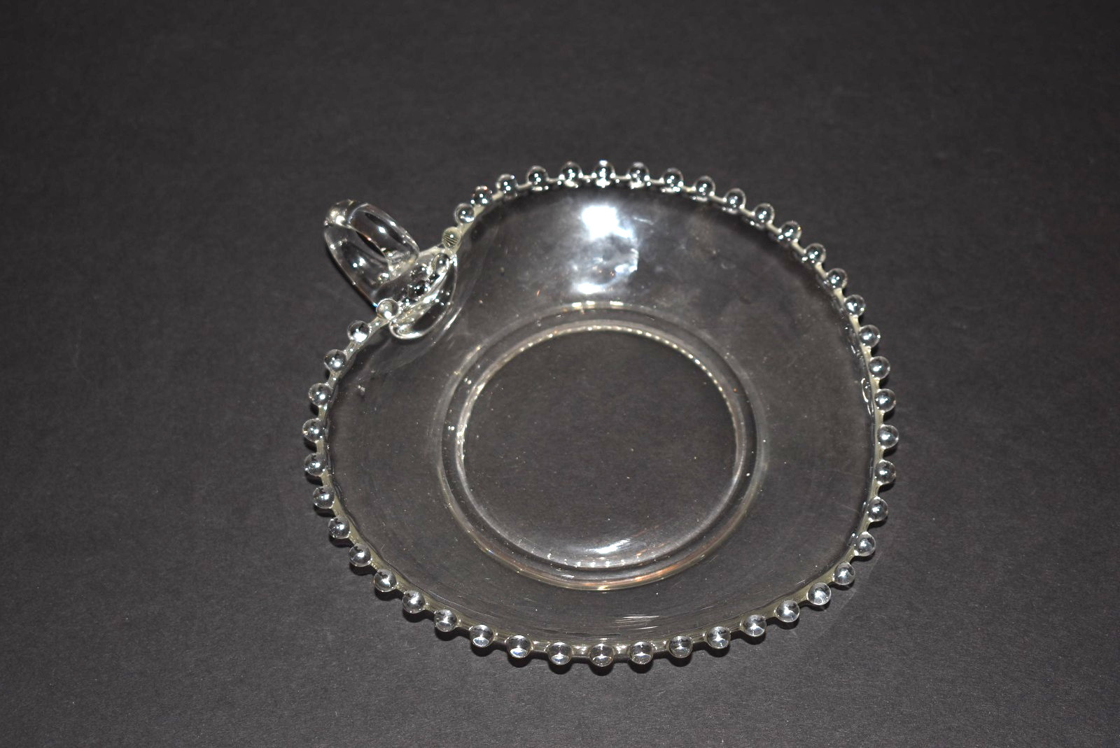 Imperial Glass Candlewick Heart Shaped Handled Nappy Dish Clear Vintage USA 7″