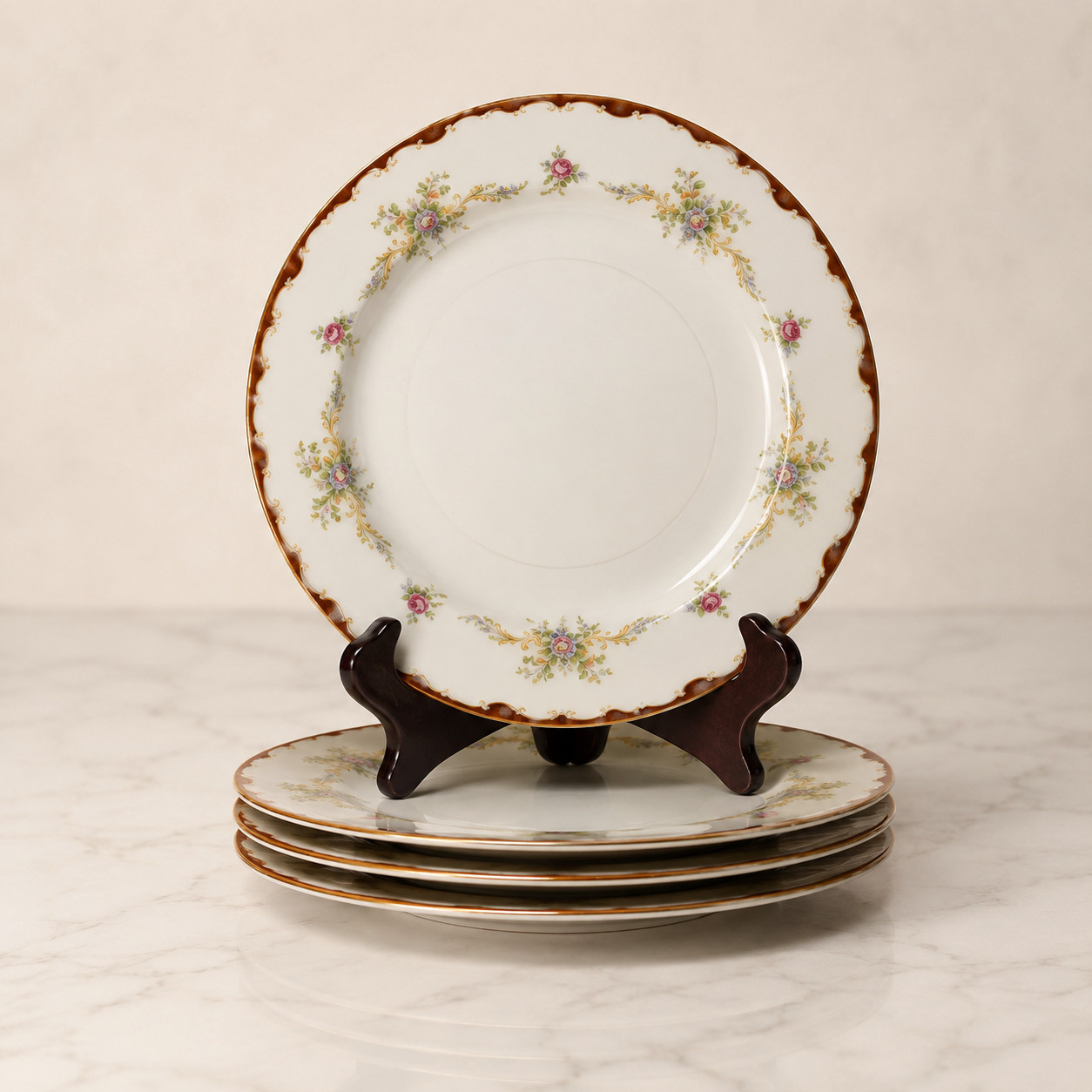 Harmony House Wembly Dinner Plates Set of 4 10″ Floral Gold Trim Replacement