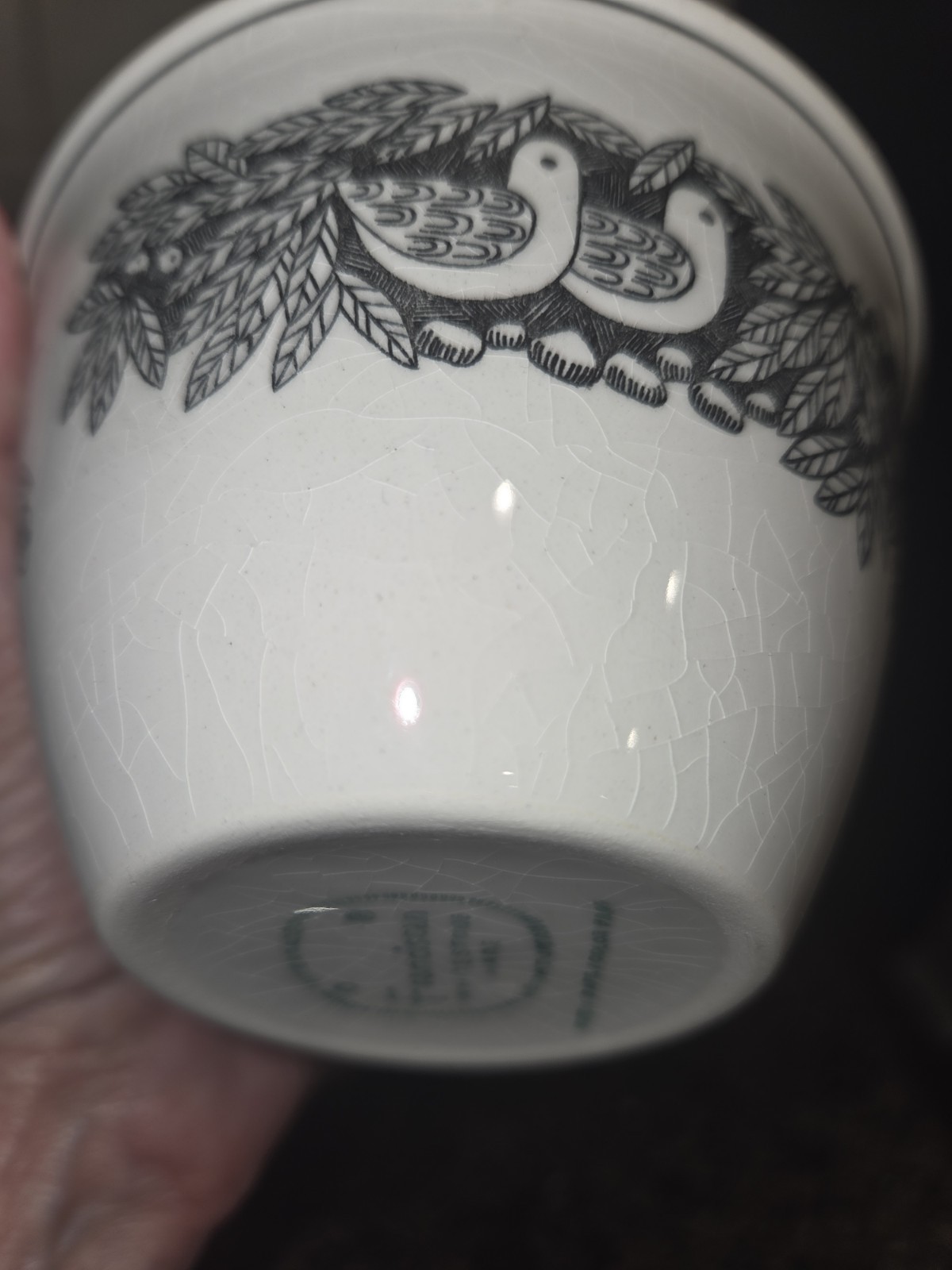 Set- Fransican Bird N Hand White Stoneware Creamer And Sugar Bowl