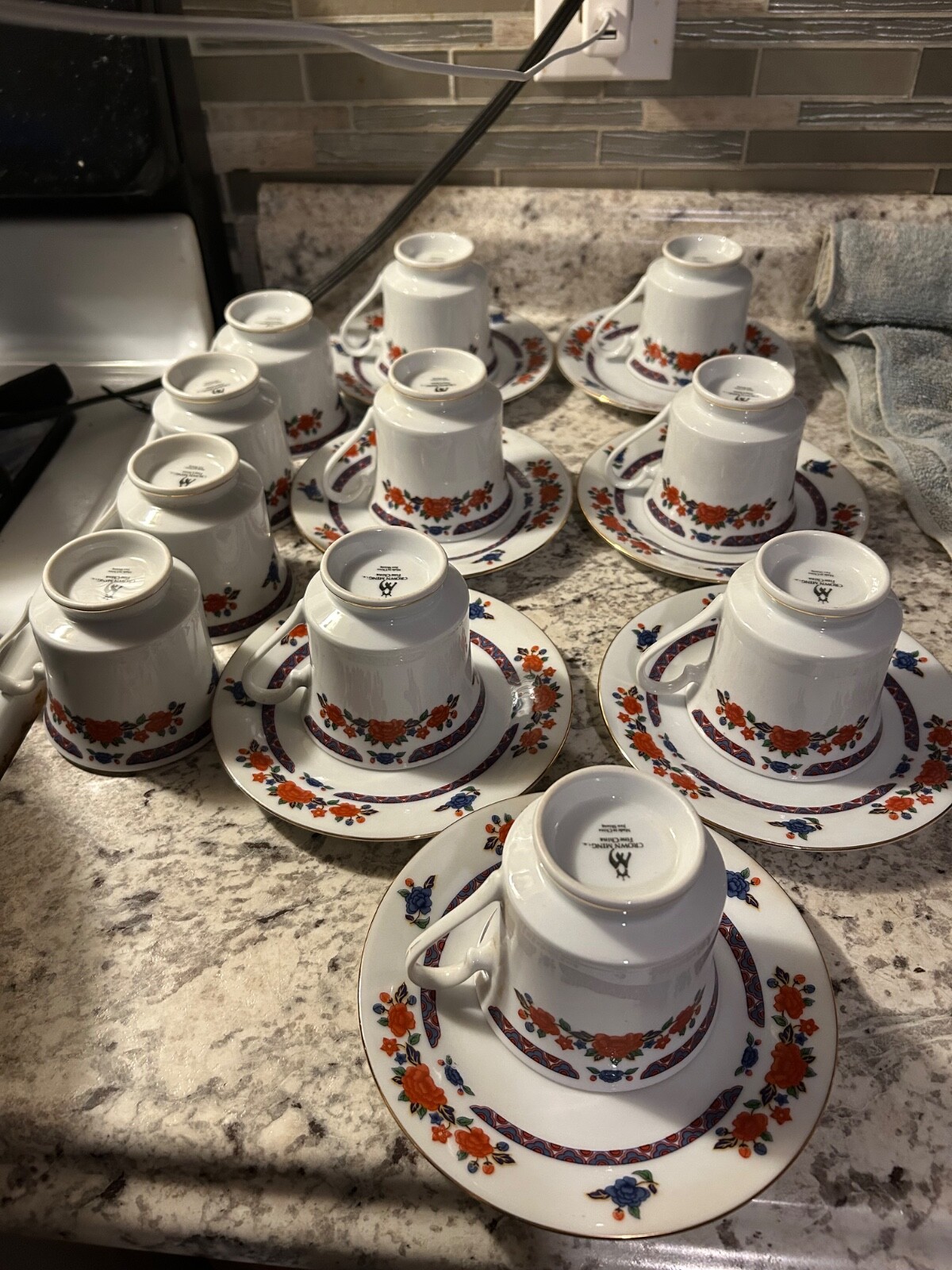 CROWN MING – 7 Pc Set – Fine Bone China Jian Shiang Tea Cup w/ Plates