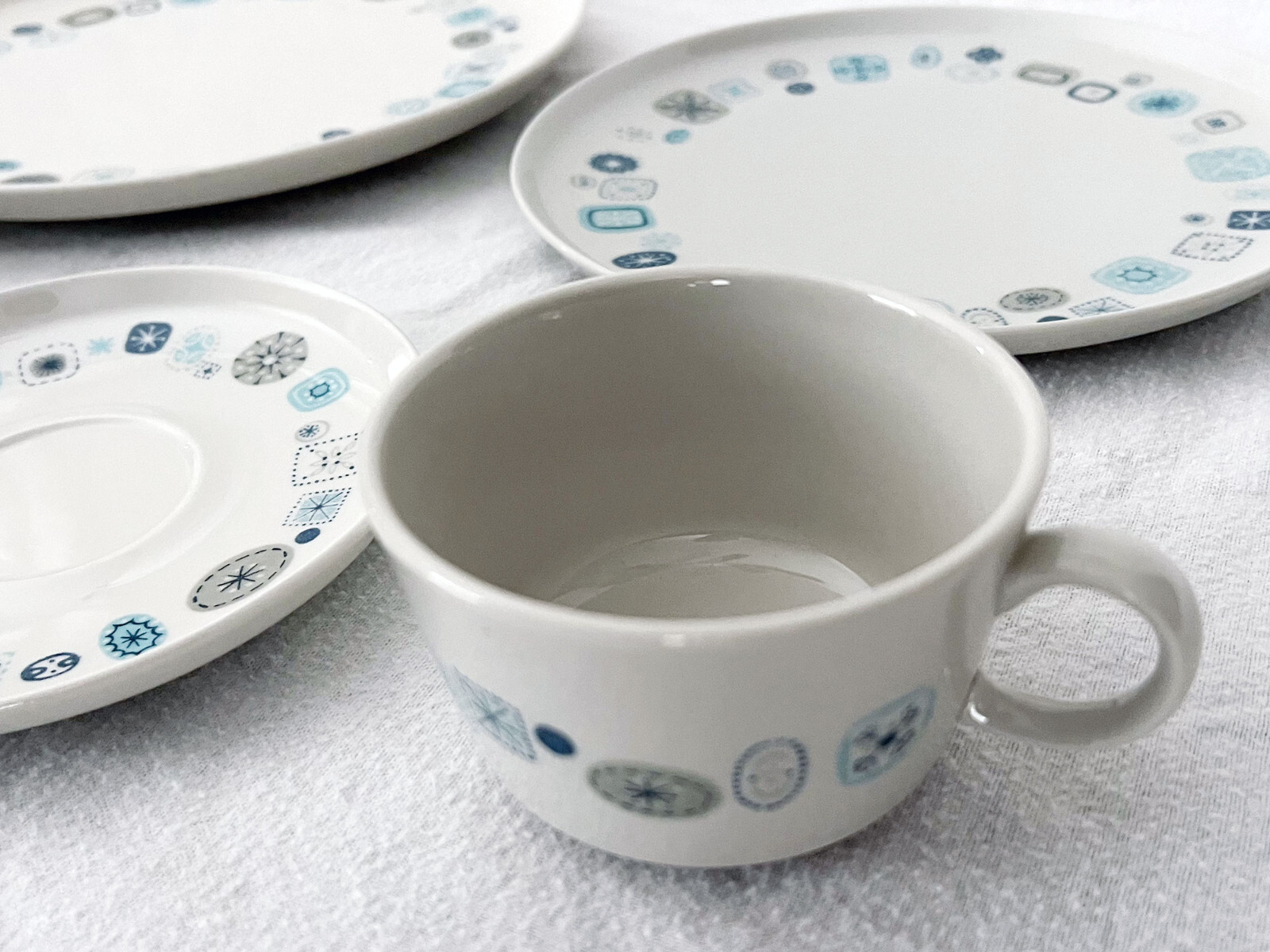 1950s-60s Franciscan Del Mar 5-Piece Placesetting EUC Atomic 3 Plates/Cup/Saucer