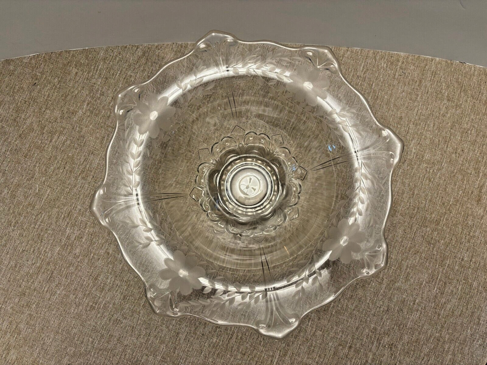 Vintage Clear Etched Compote Pedestal Bowl May be Depression Glass