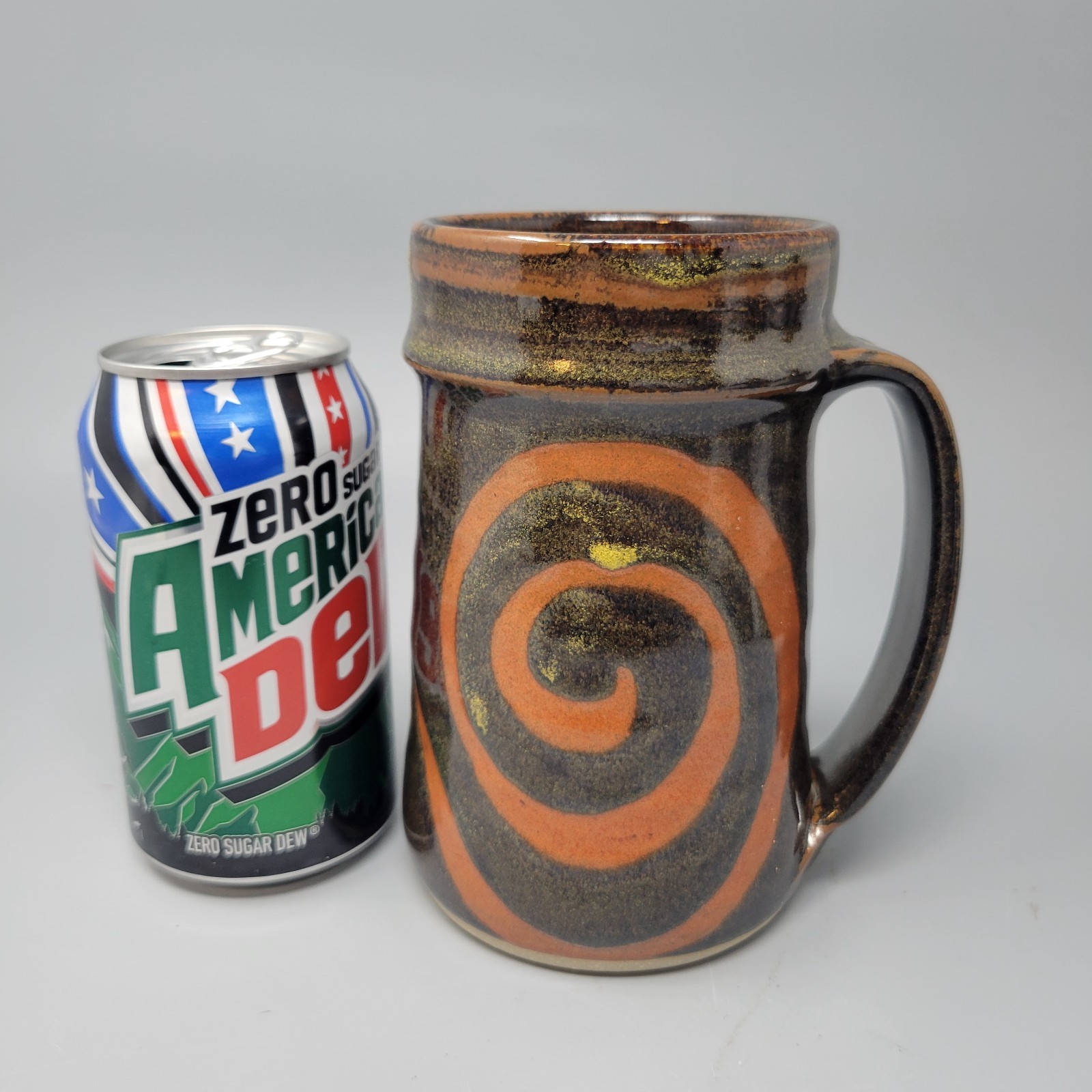 Whynot Pottery North Carolina Seagrove NC Spiral Mug Stein Brown Orange