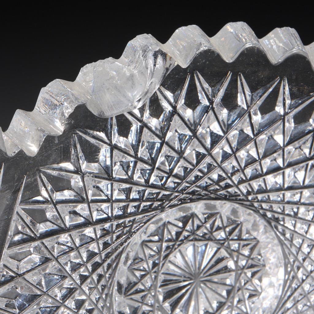 Antique Brilliant Cut Etched Glass Centerpiece Punch Bowl On Stand 2p ABP 11.25″