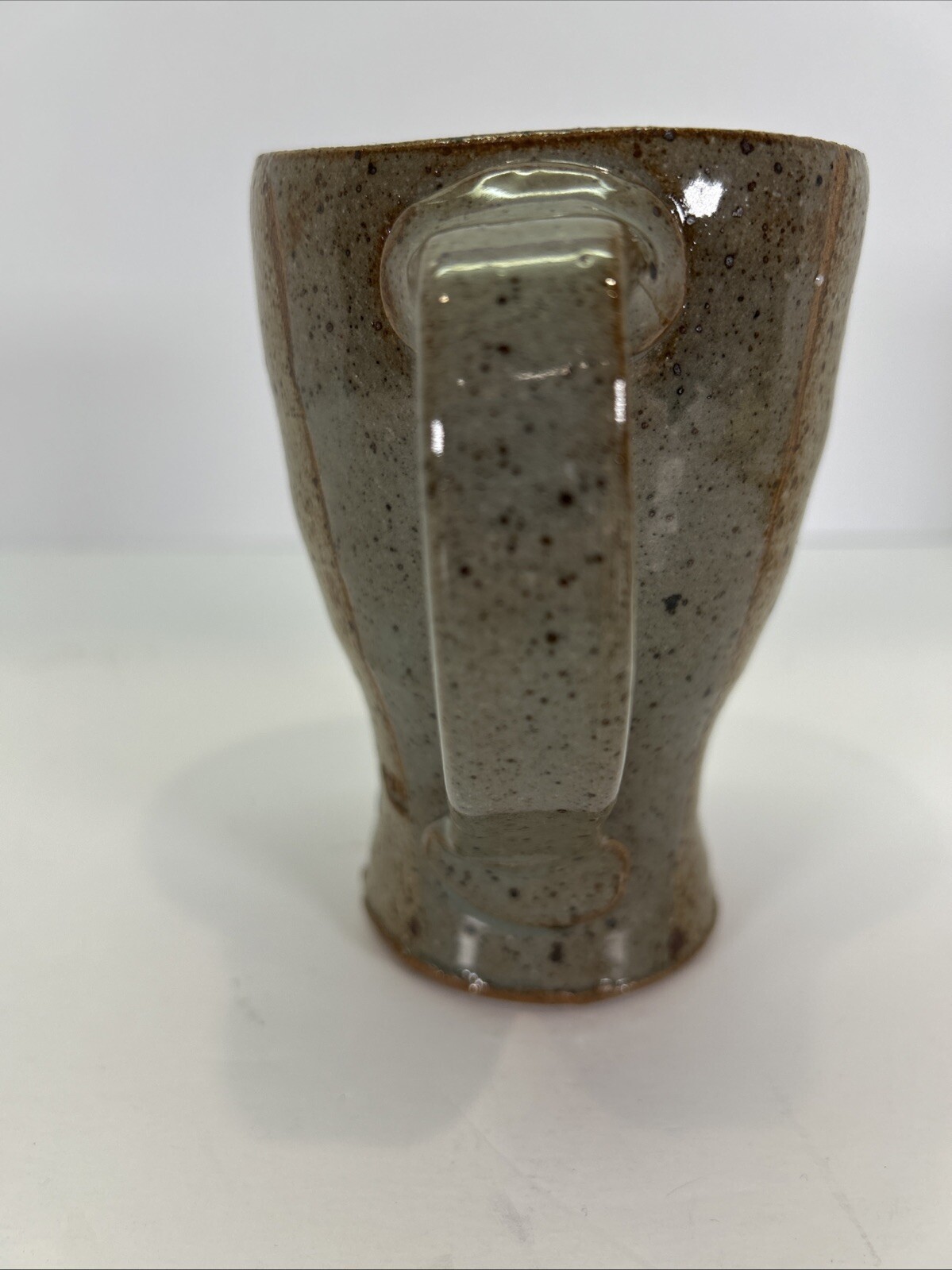 Studio Art Pottery Mug Gray Beige Blue Spotted Signed SRF 5”