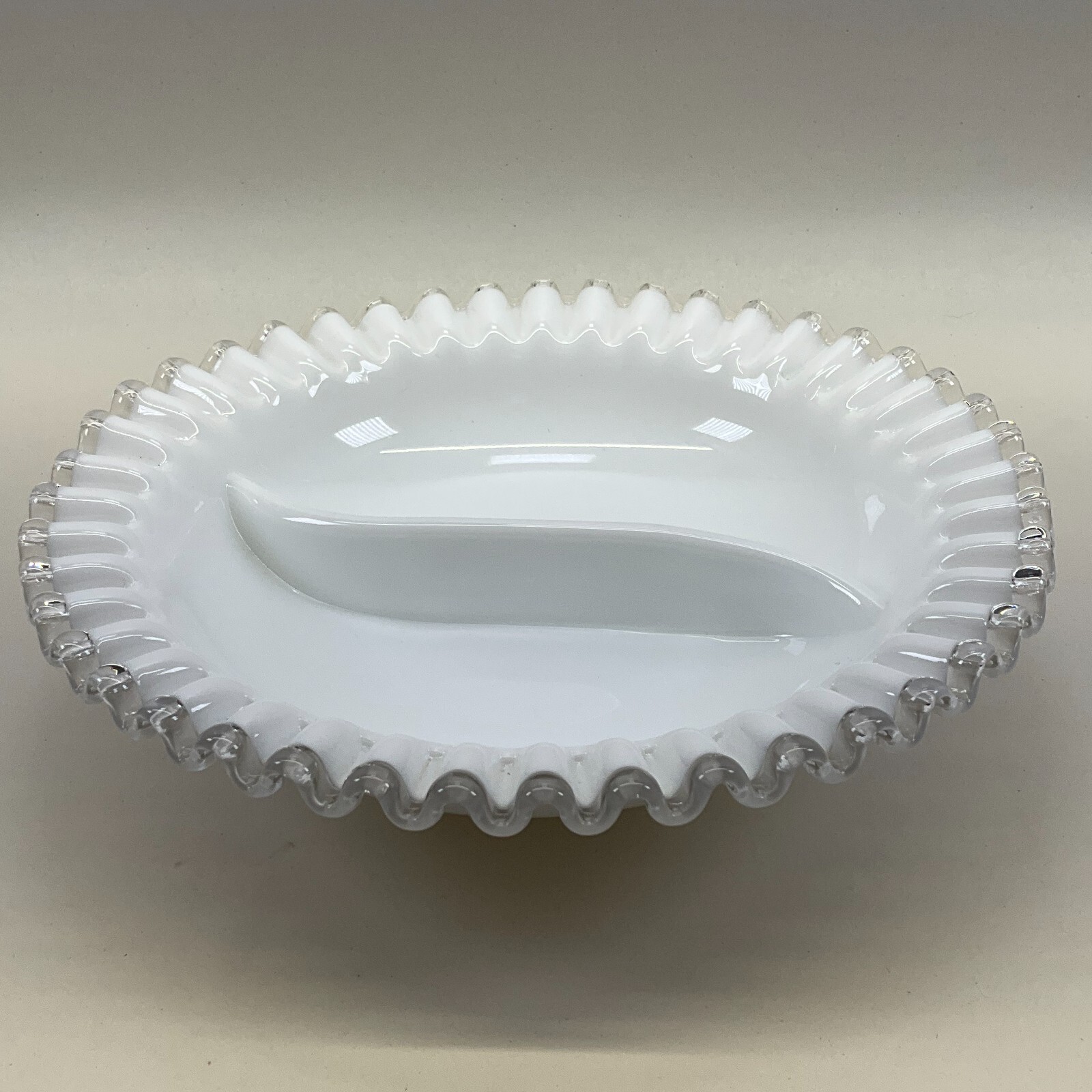 Fenton Silver Crest Divided Relish Dish Ruffled Rim Vintage 9″