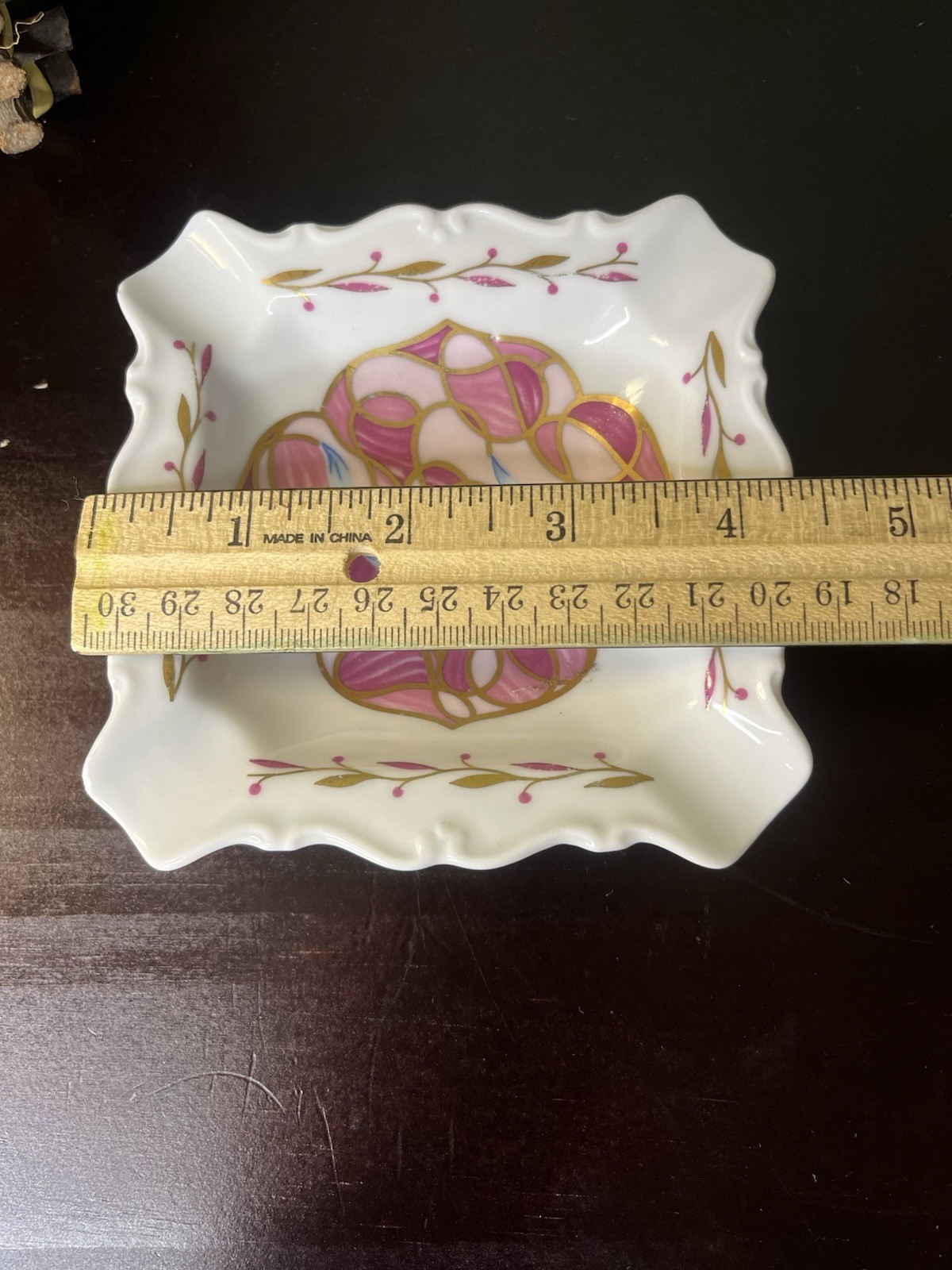 Vintage Depose Limoges France Porcelain Square Candy Dish Pink Gold Art Nouveau