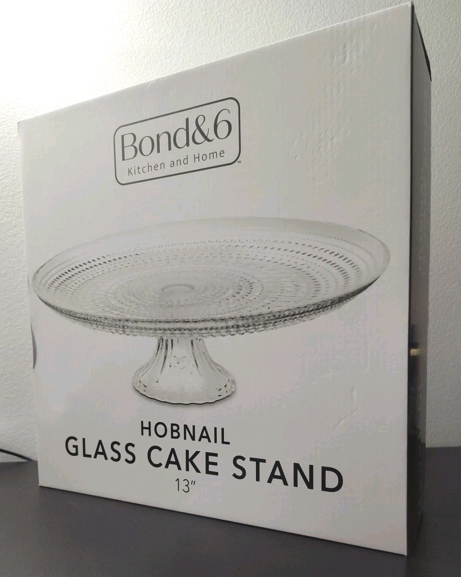 BOND & 6 Kitchen And Home -Hobnail Glass Cake Stand 13″ Brand New In The Box
