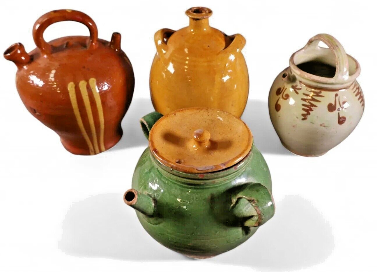 French Antique Confit Pottery Earthenware Green Glazed Pitcher CHRISTMAS SALE