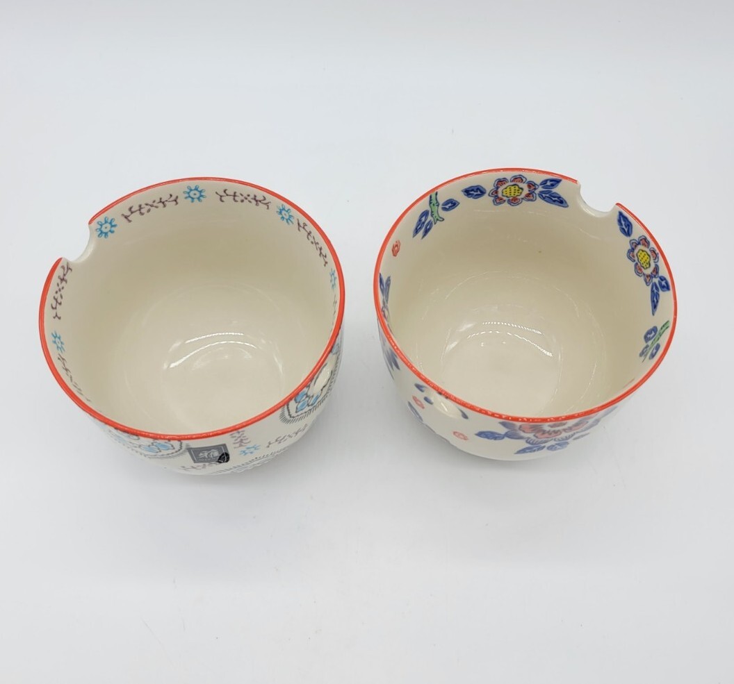 Pair Of Yokohama Studio Blue Pink Flowers Porcelain Bowls Hand Painted Japan