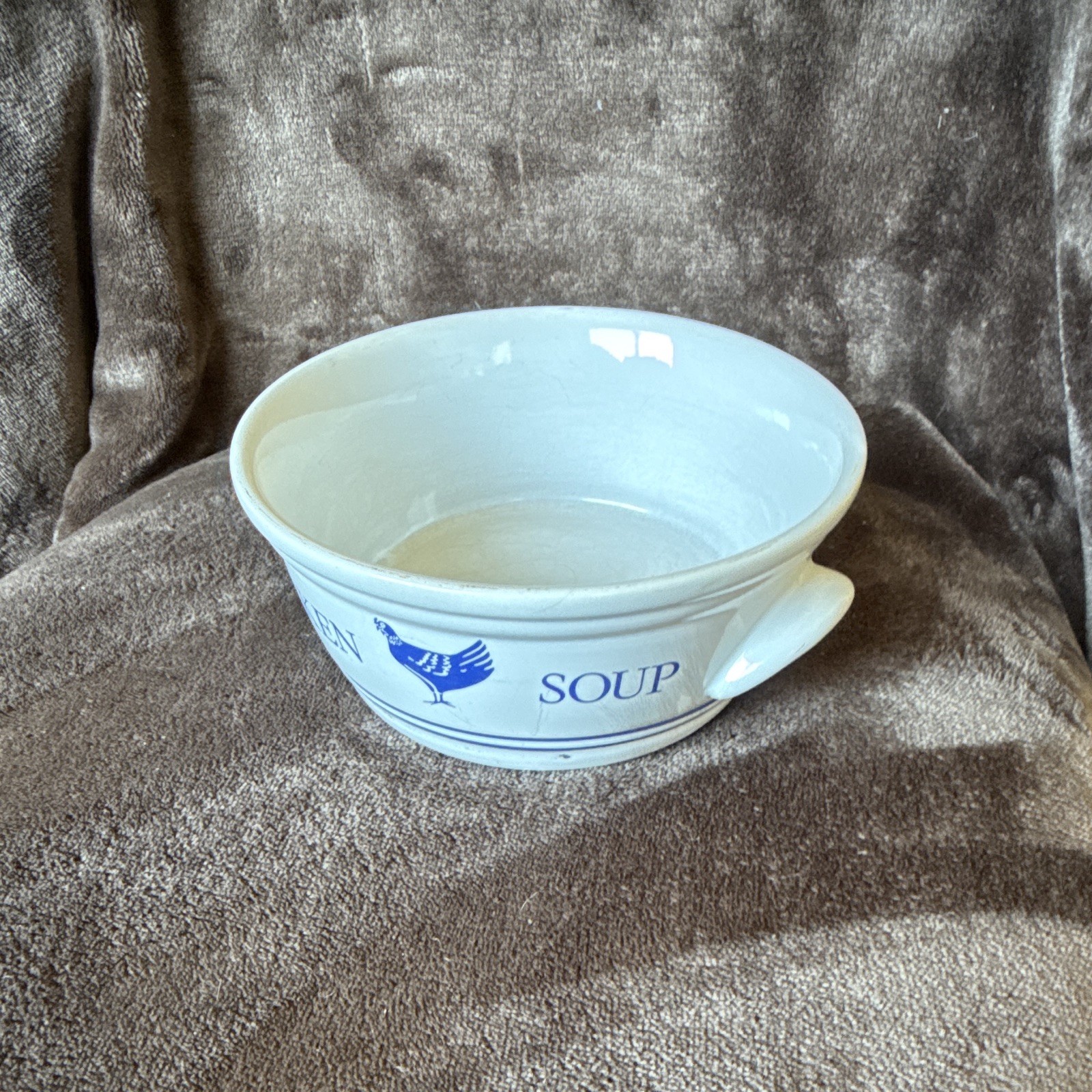 FTD Especially for You Chicken Pattern White/Blue Ceramic Soup Bowl