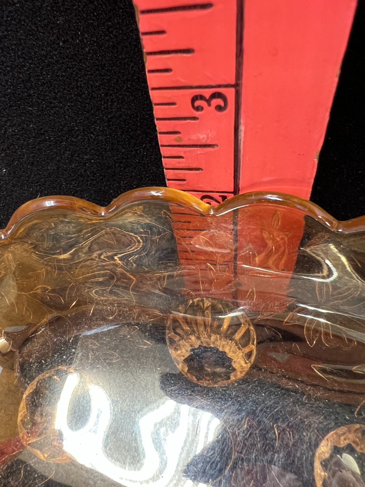 Vtg Jeanette Flora Amber Iridescent Carnival Glass Small Candy Dish bowl 4 feet