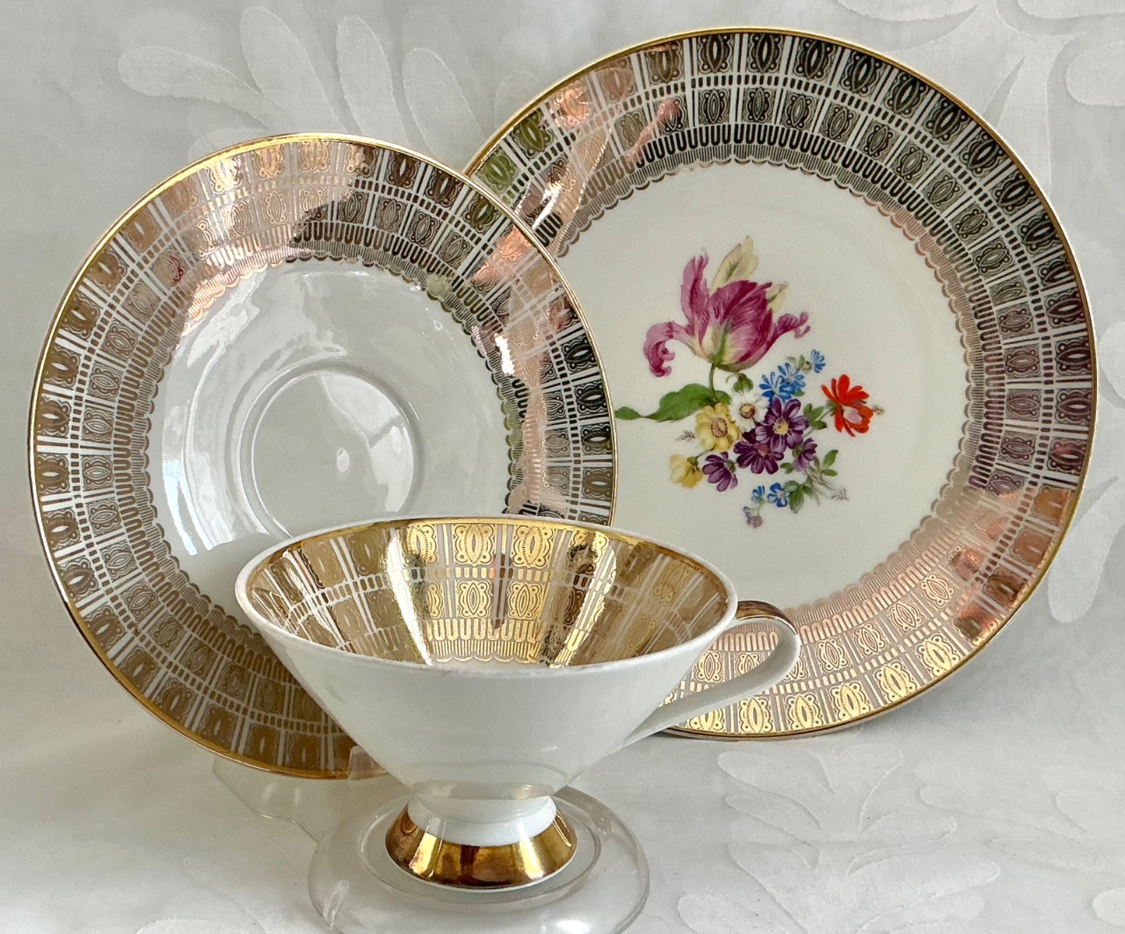 Vtg 3-pc Set Mitterteich Bavaria Porcelain Teacup Saucer Mid Century Germany