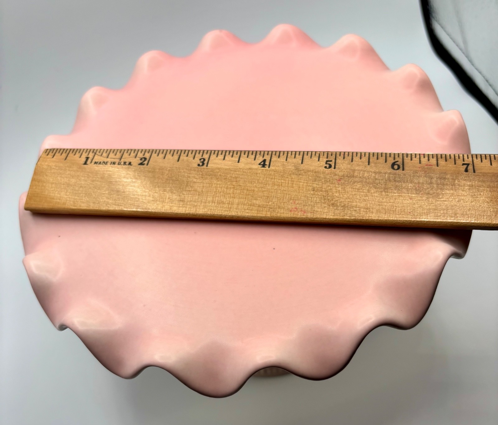 Glitterville Handmade Pink Ceramic Ruffled Pedestal Cake Stand 7.75″ x 5″