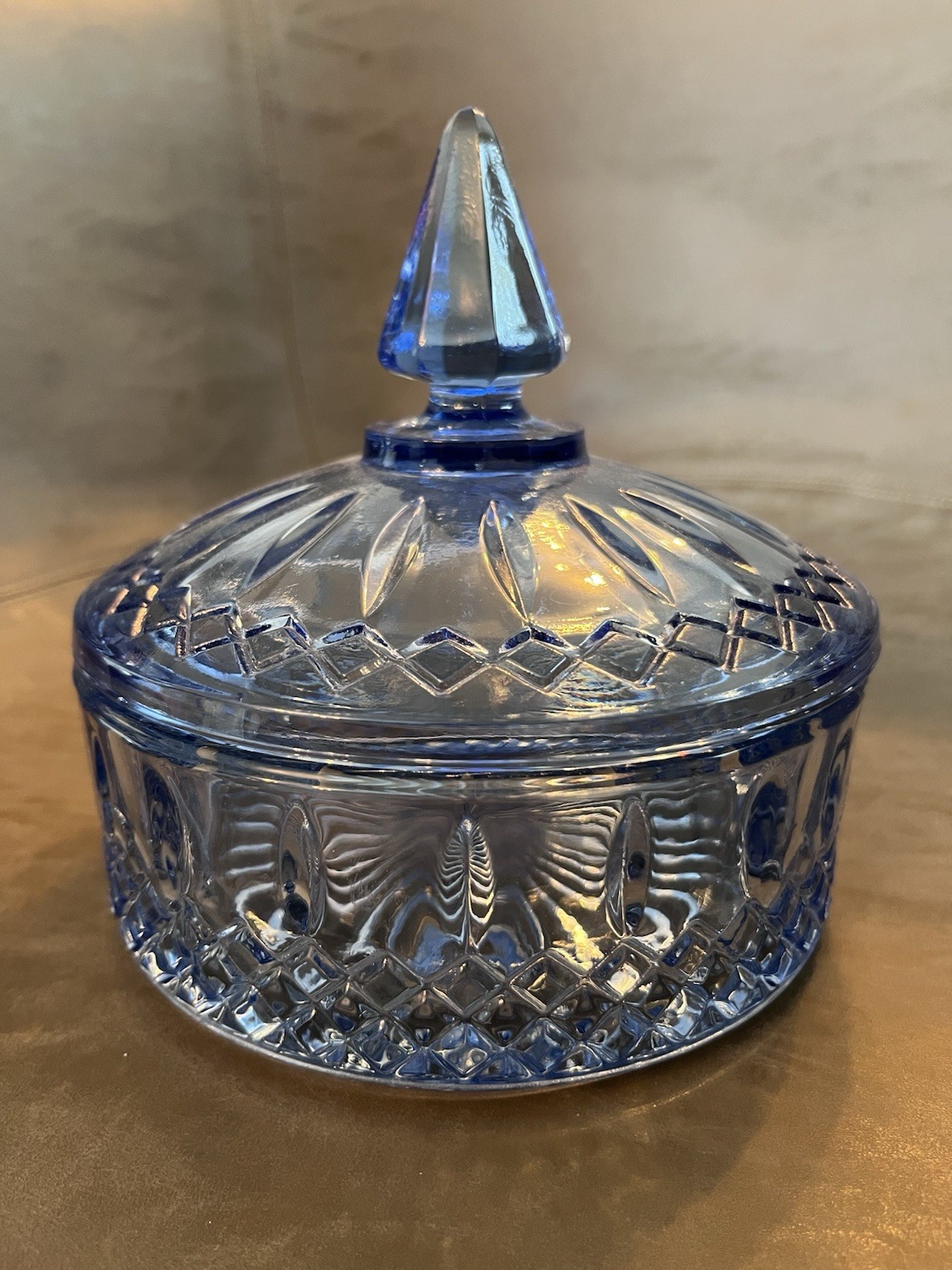 Vintage Indiana Princess Glass Ice Blue Covered Candy Dish Diamond Point Trinket