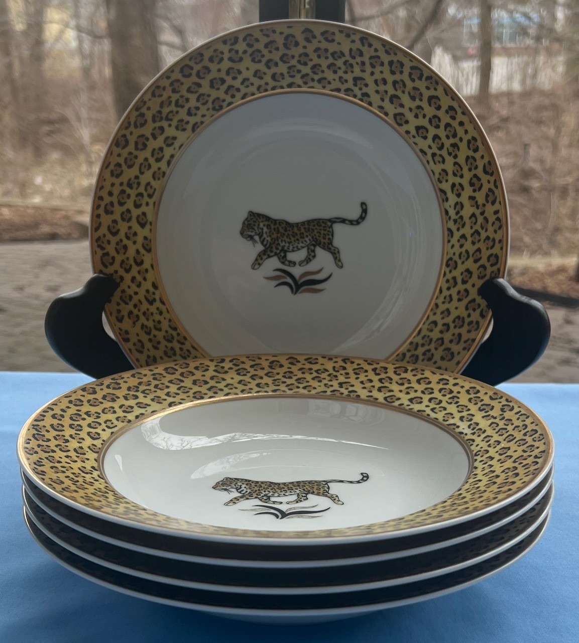 Set of FIVE Lynn Chase Amazonian Jaguar 9 1/8 Inch Flat Soup Bowls