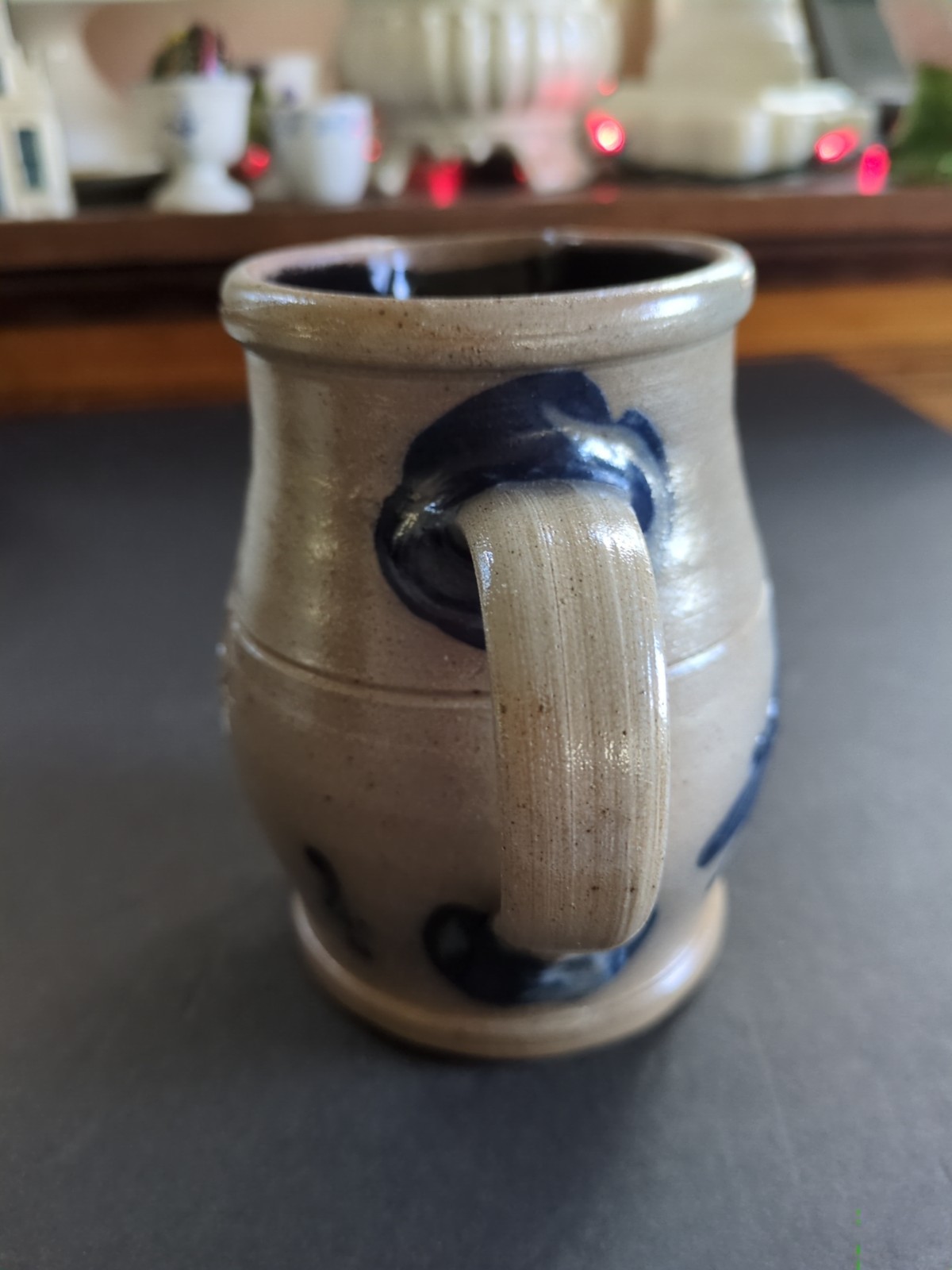 1992 ROWE Pottery BLUEBIRD Small Pitcher Vase Salt Glaze Gray Blue Bird Vintage