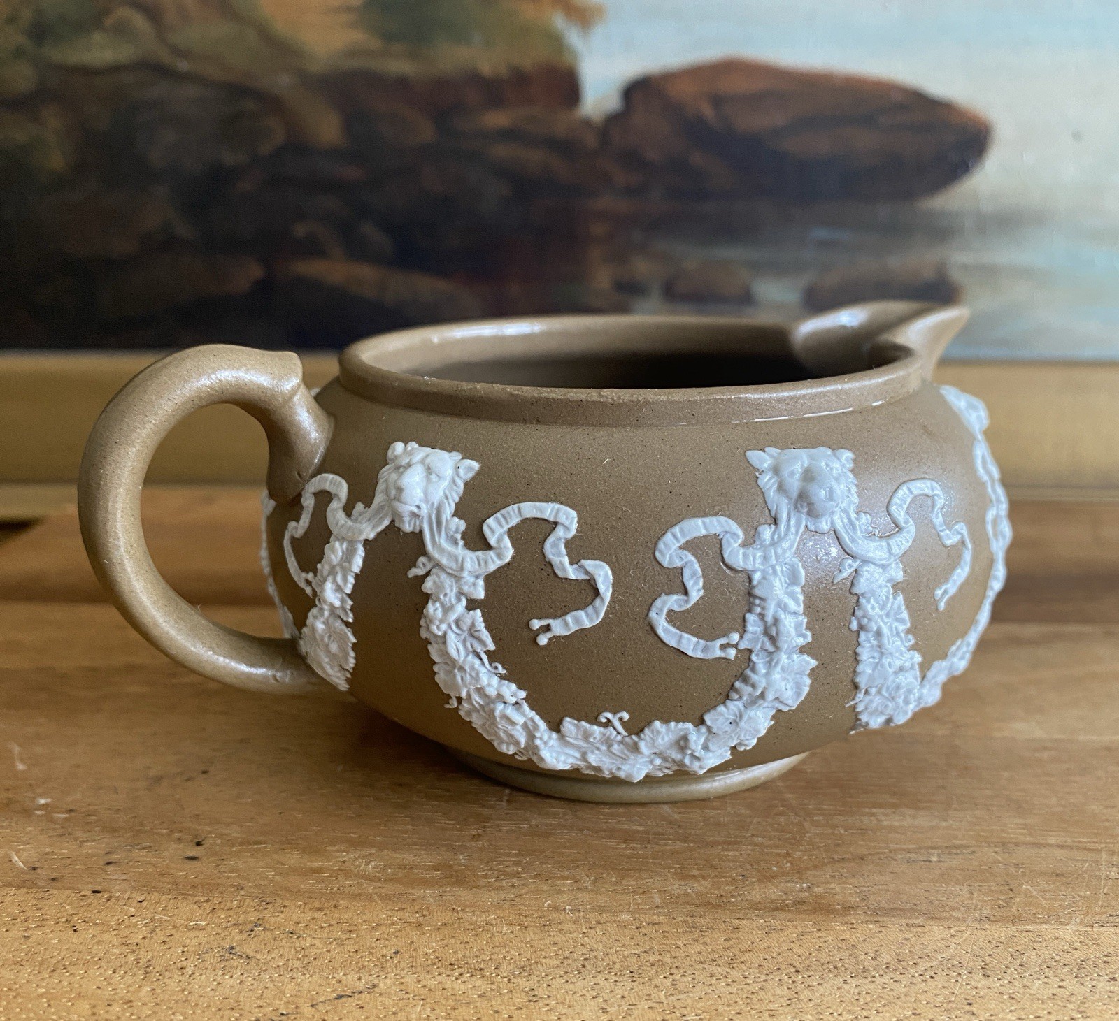 RIDGWAY or DUDSON Brown Jasperware TEAPOT CREAMER SUGAR Antique England 19th CE