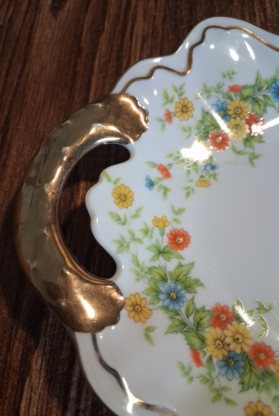 Vintage Lefton Summer Flowers Oval Platter Pattern #1905 Hand Painted Gold Trim