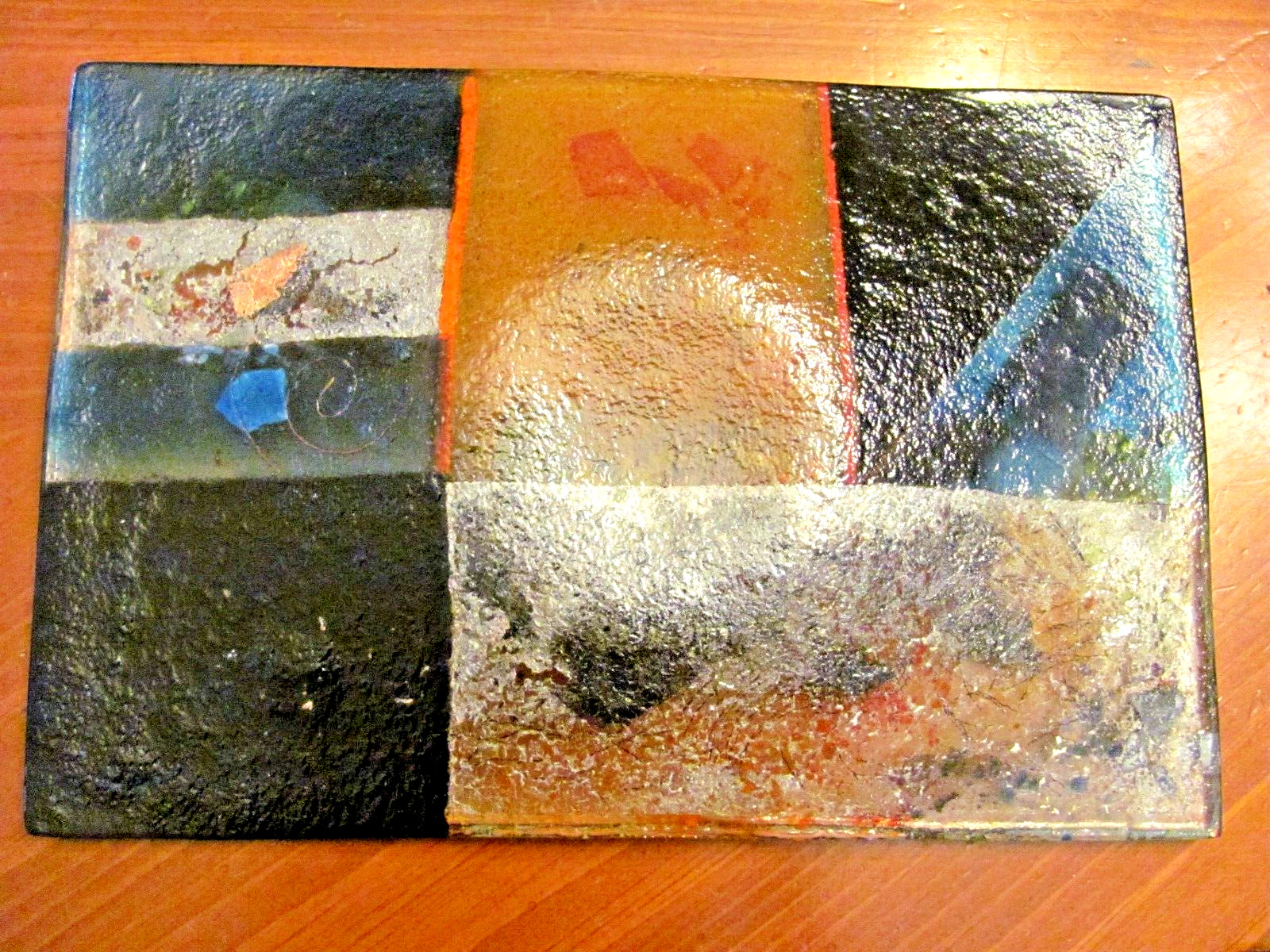 STUNNING FUSED DICHROTIC ART GLASS ABSTRACT RECTANGULAR SERVING TRAY DISH 12″X8″
