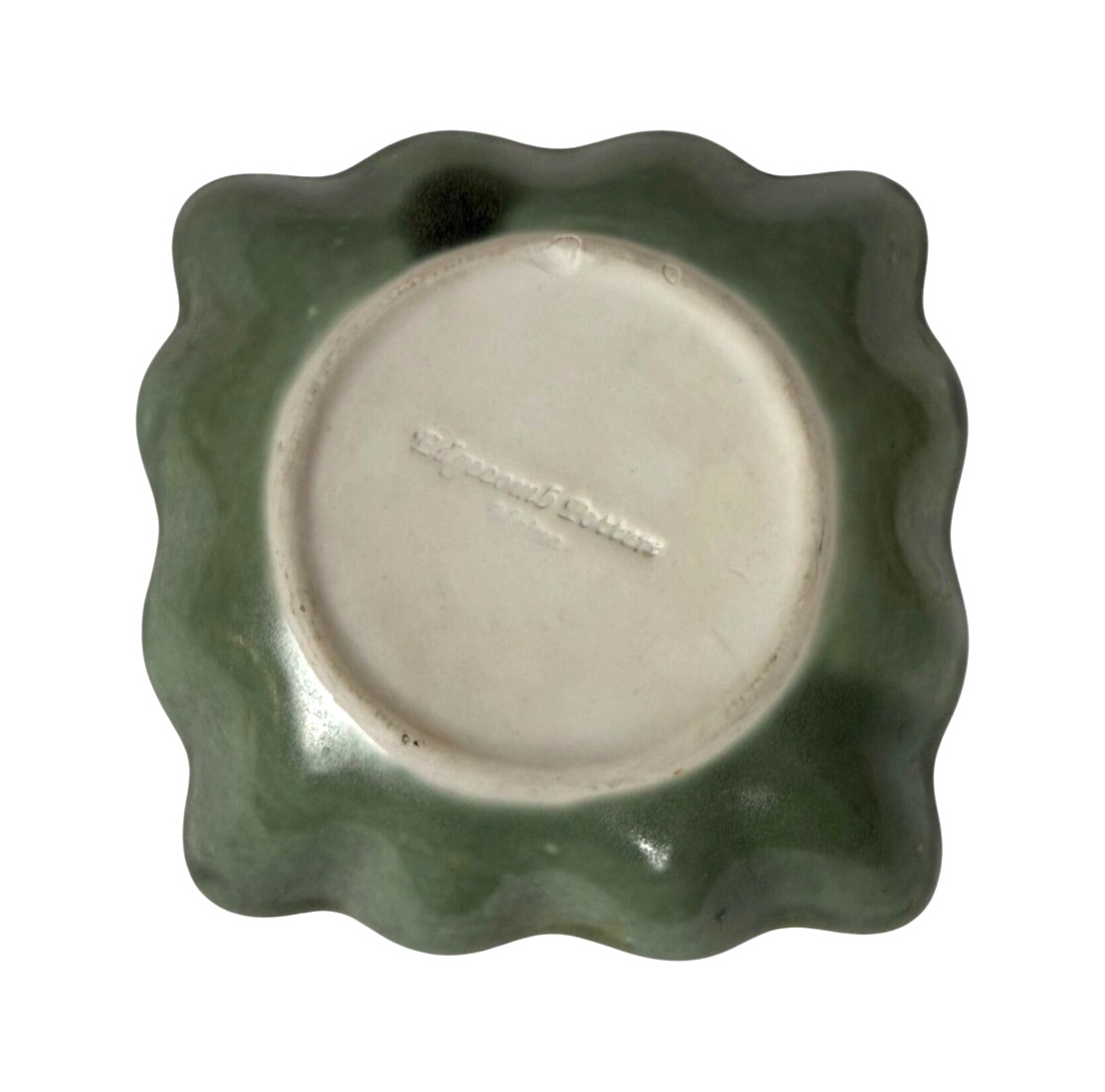 Edgecomb Pottery Square Bowl 6.5in Green Crystalline Glaze Scalloped