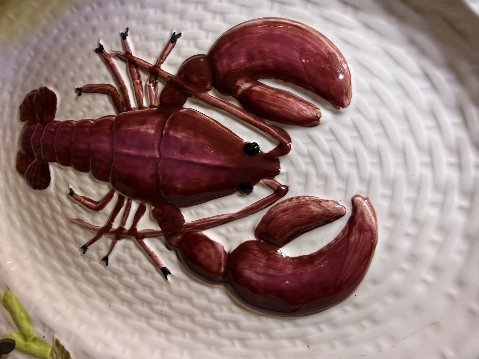 Vintage Lobster Seafood Majolica Style Serving Platter Coastal Wall Hanging