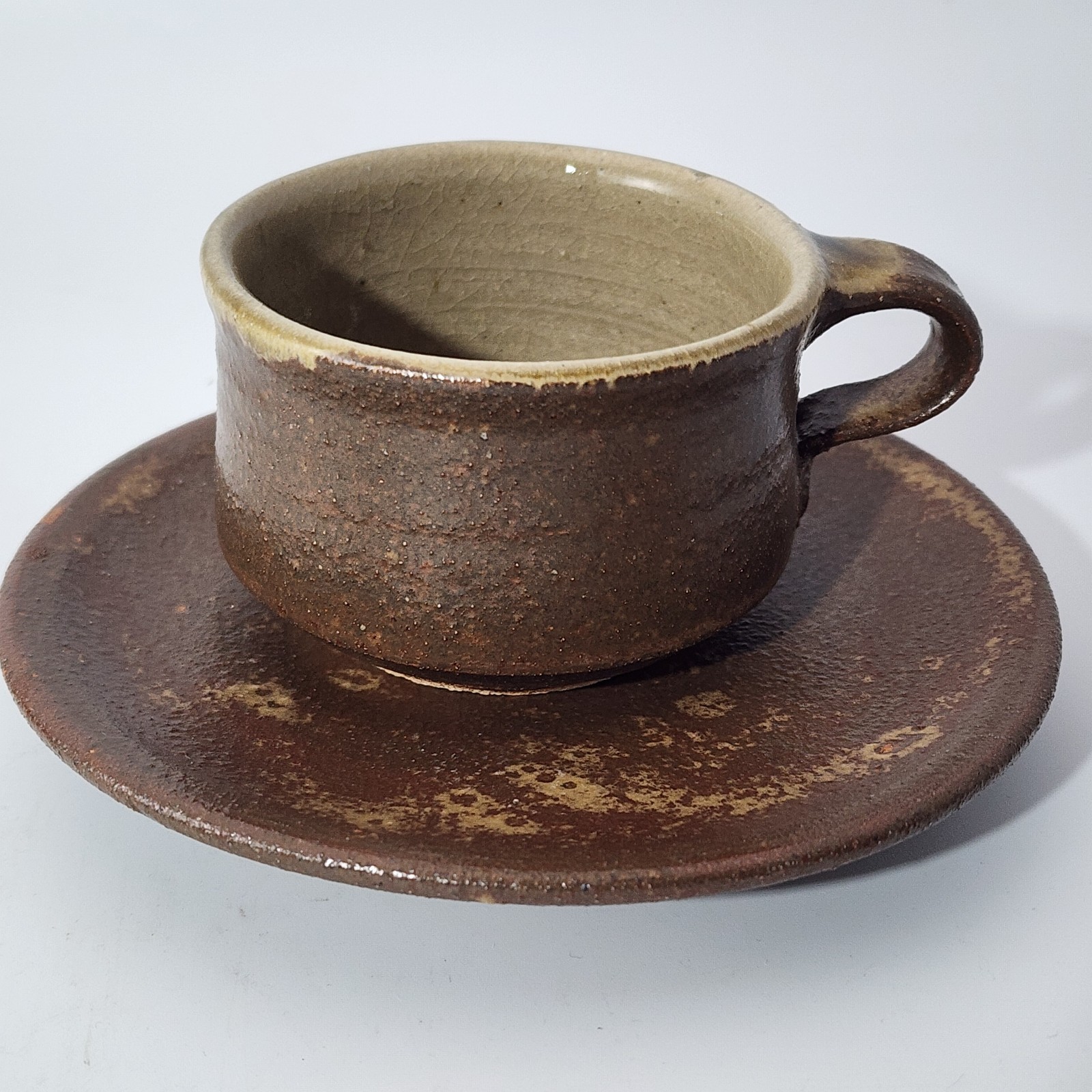4 Vintage Japan Bizen Ware Pottery Tea Cups Saucers