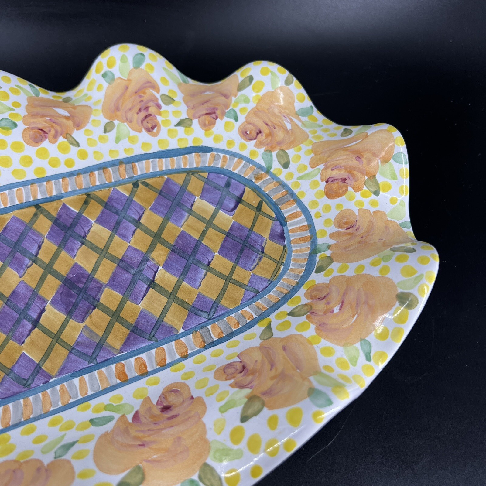 Large MacKenzie Childs Serving Platter Fluted Odd Fellows Retired