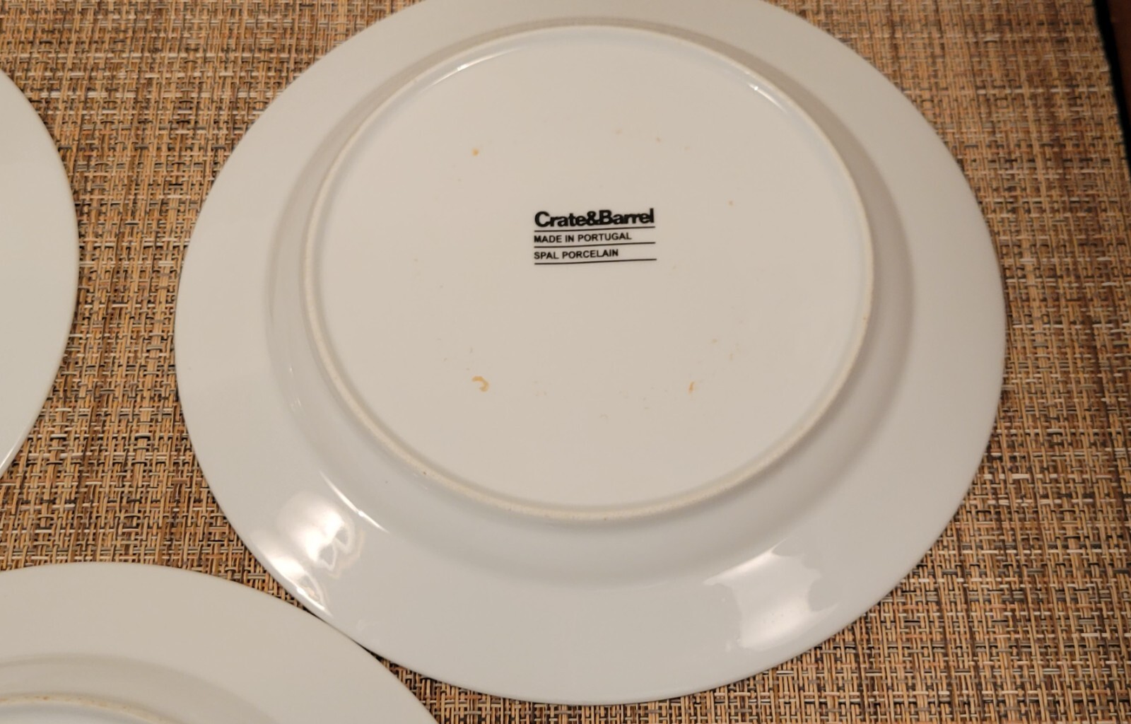 Crate & Barrel Set of Three Salad Plates White Spal Porcelain Portugal