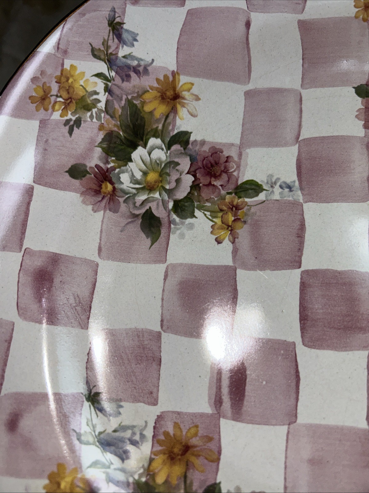 1990’s Mackenzie Childs “Rose Petal” Pink White 12” Cabinet Plate Lemon Curd