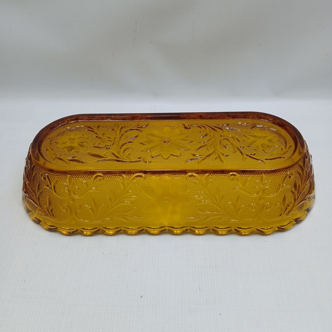 Indiana Glass Tiara Sandwich Amber Celery Dish 10″ Oval Serving Bowl