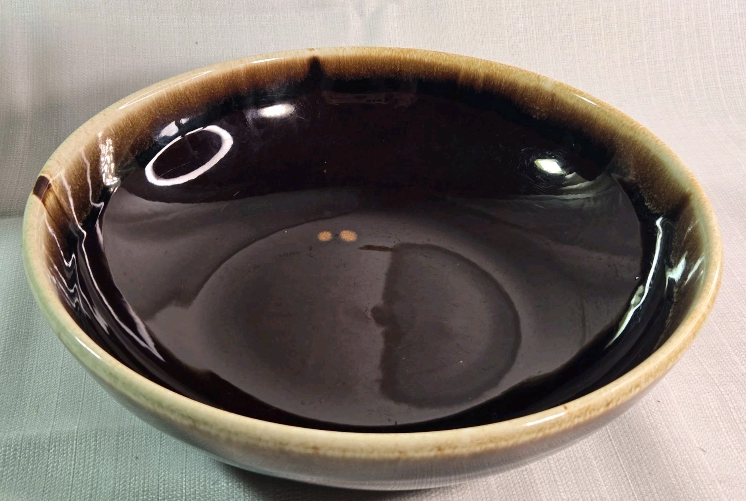 Vintage Gourmet Brown Drip Bowl Serving Dish Pottery Round 9″