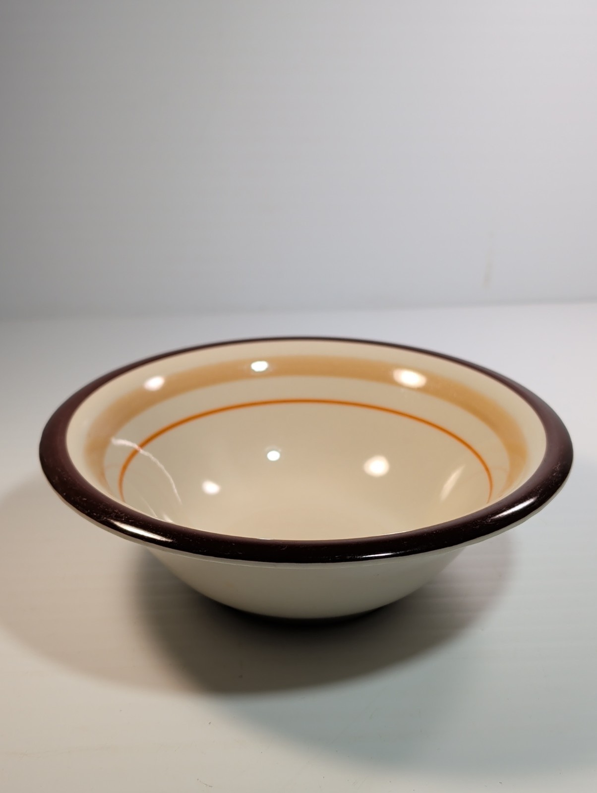JPM Colorifics Stoneware?? Orange & Brown Striped 7.5″ Bowl Unmarked See Picture